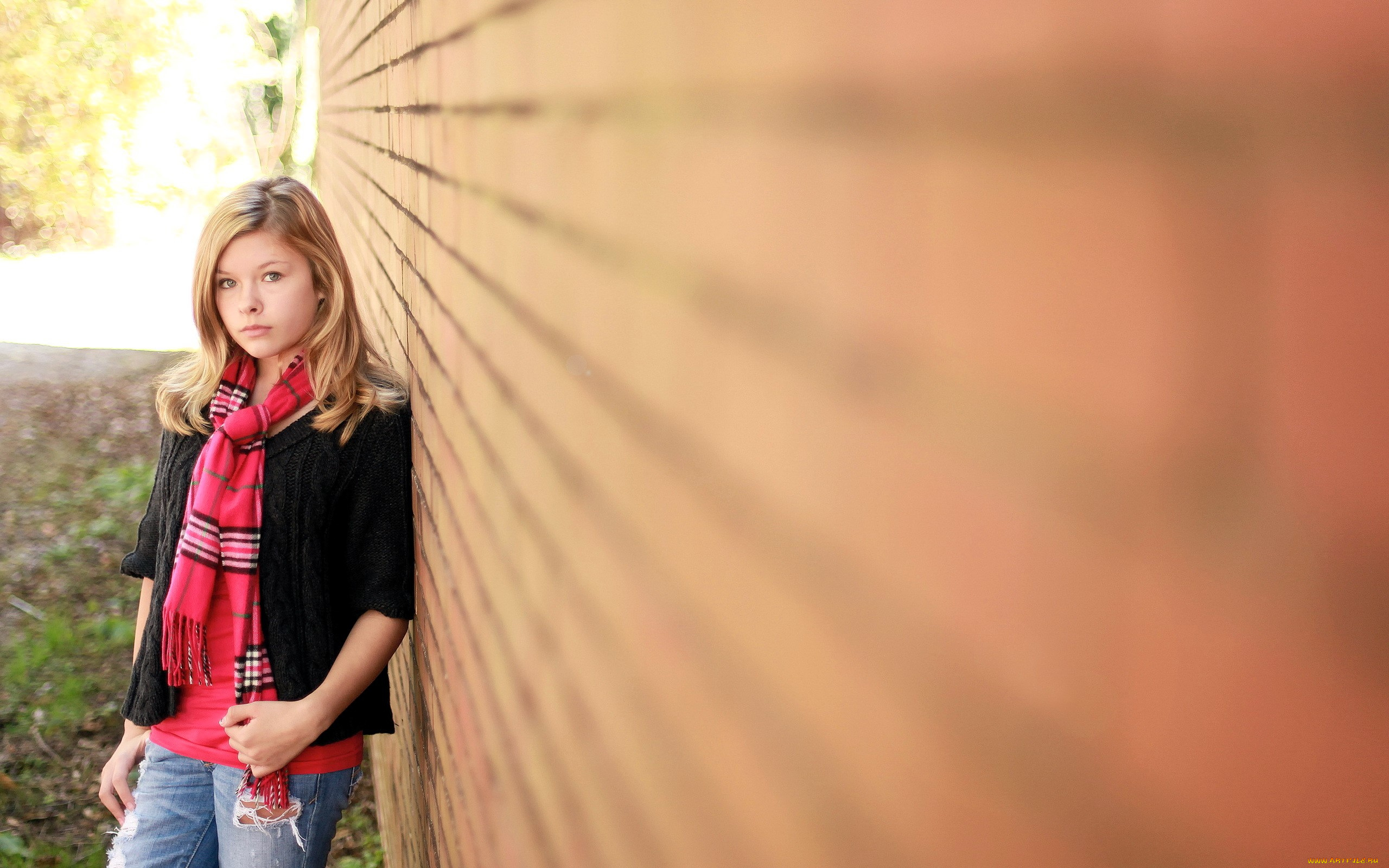 девушки, -, блондинки, , светловолосые, блондинка, шарф, жакет, джинсы, стена