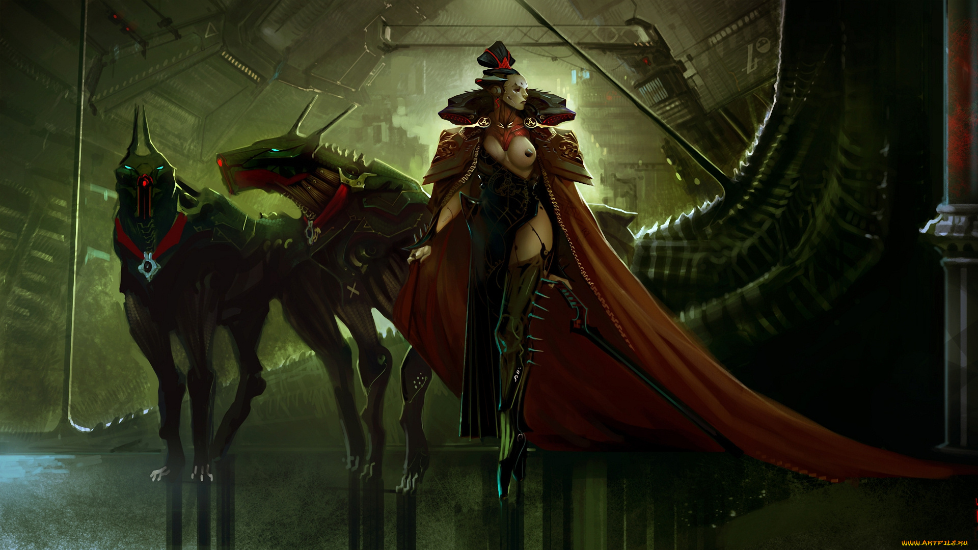 фэнтези, красавицы, чудовища, девушка, собаки