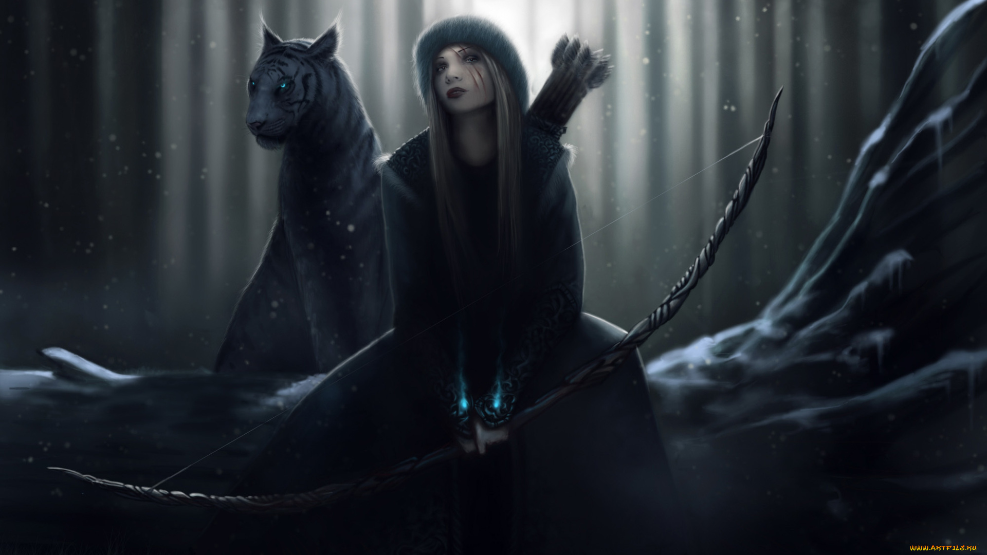 фэнтези, красавицы, чудовища, тигр, лук