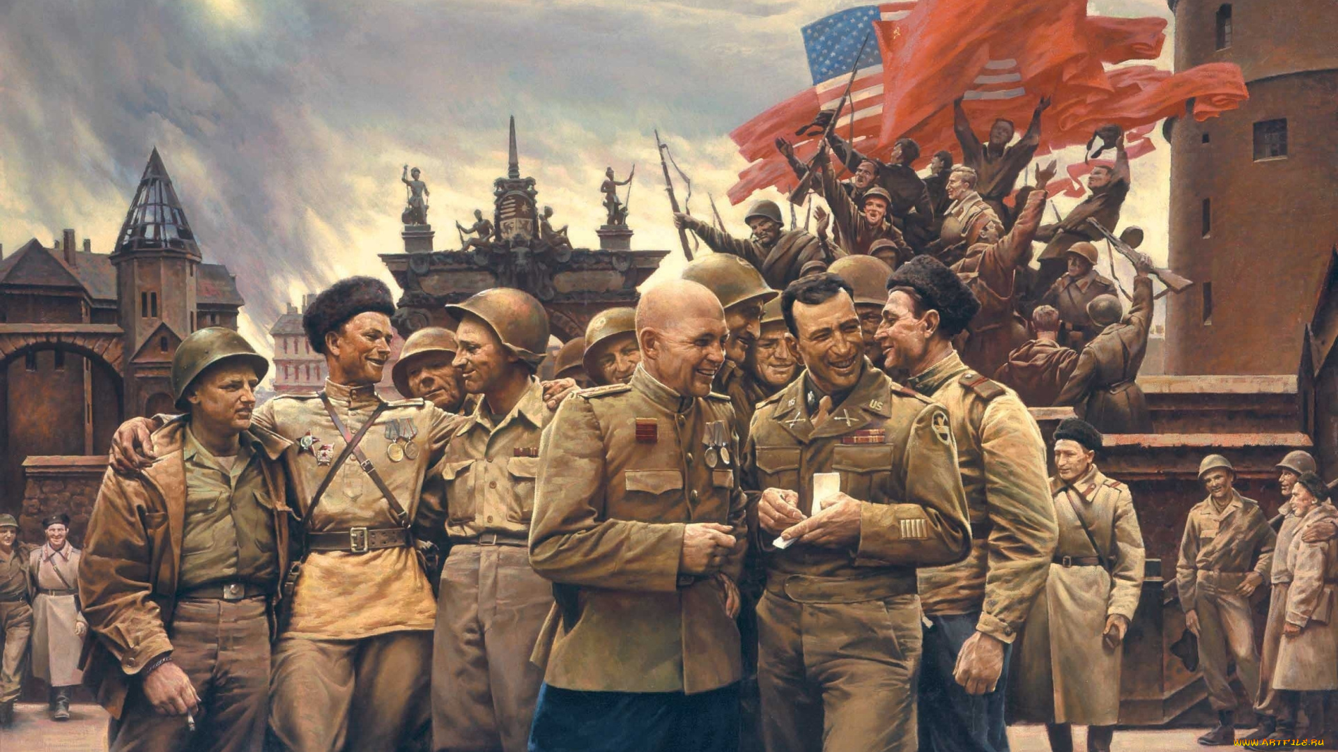 рисованные, армия, девушка, бабочки, победа, солдаты