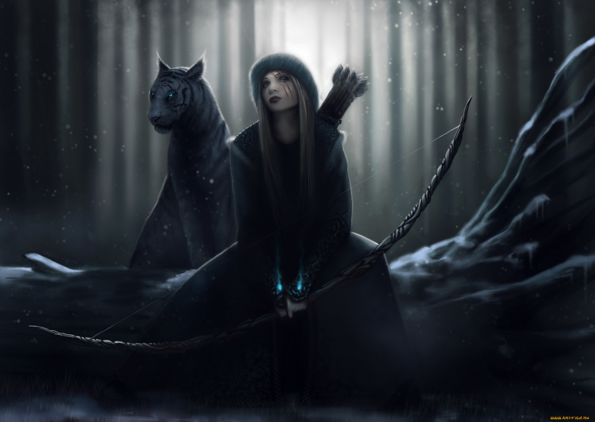 фэнтези, красавицы, чудовища, тигр, лук