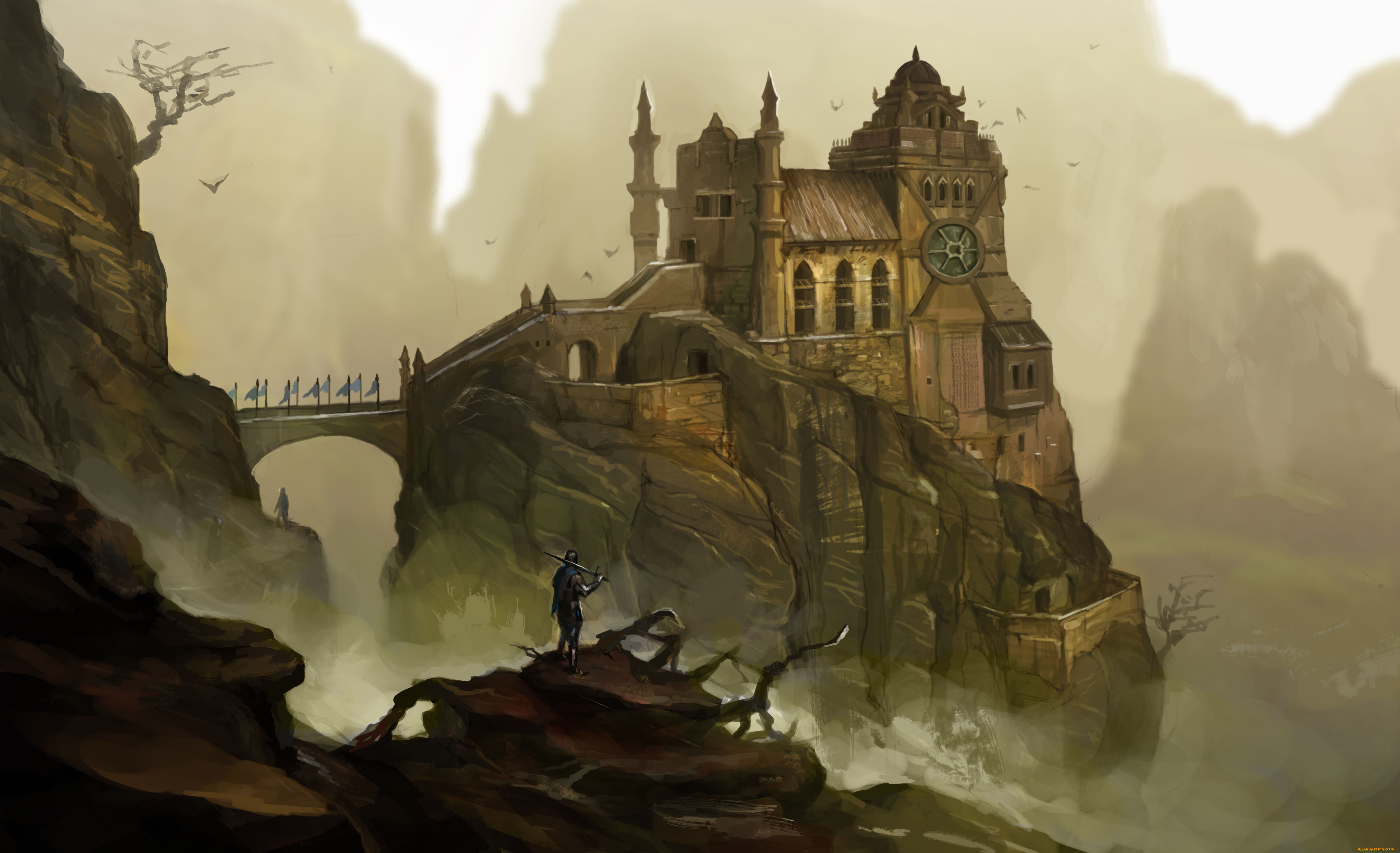 фэнтези, замки, горы, скалы