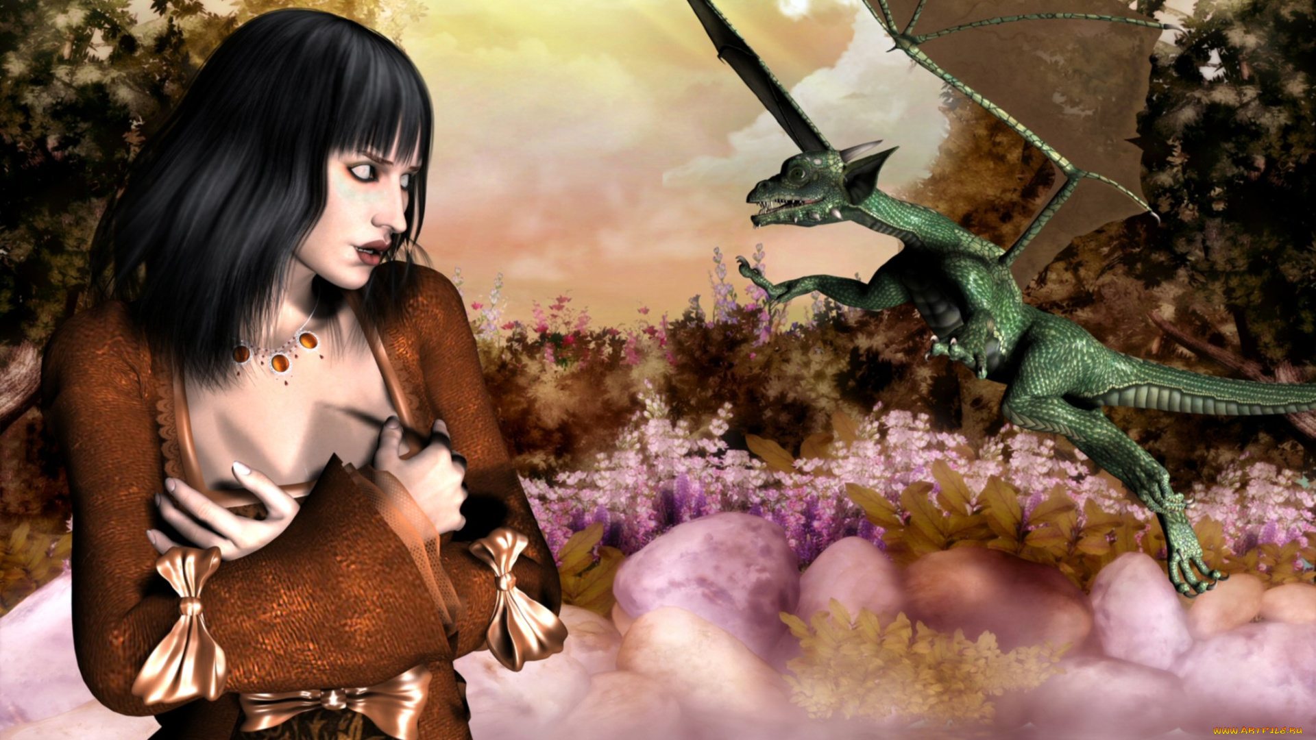 3д, графика, fantasy, фантазия, девушка, дракон