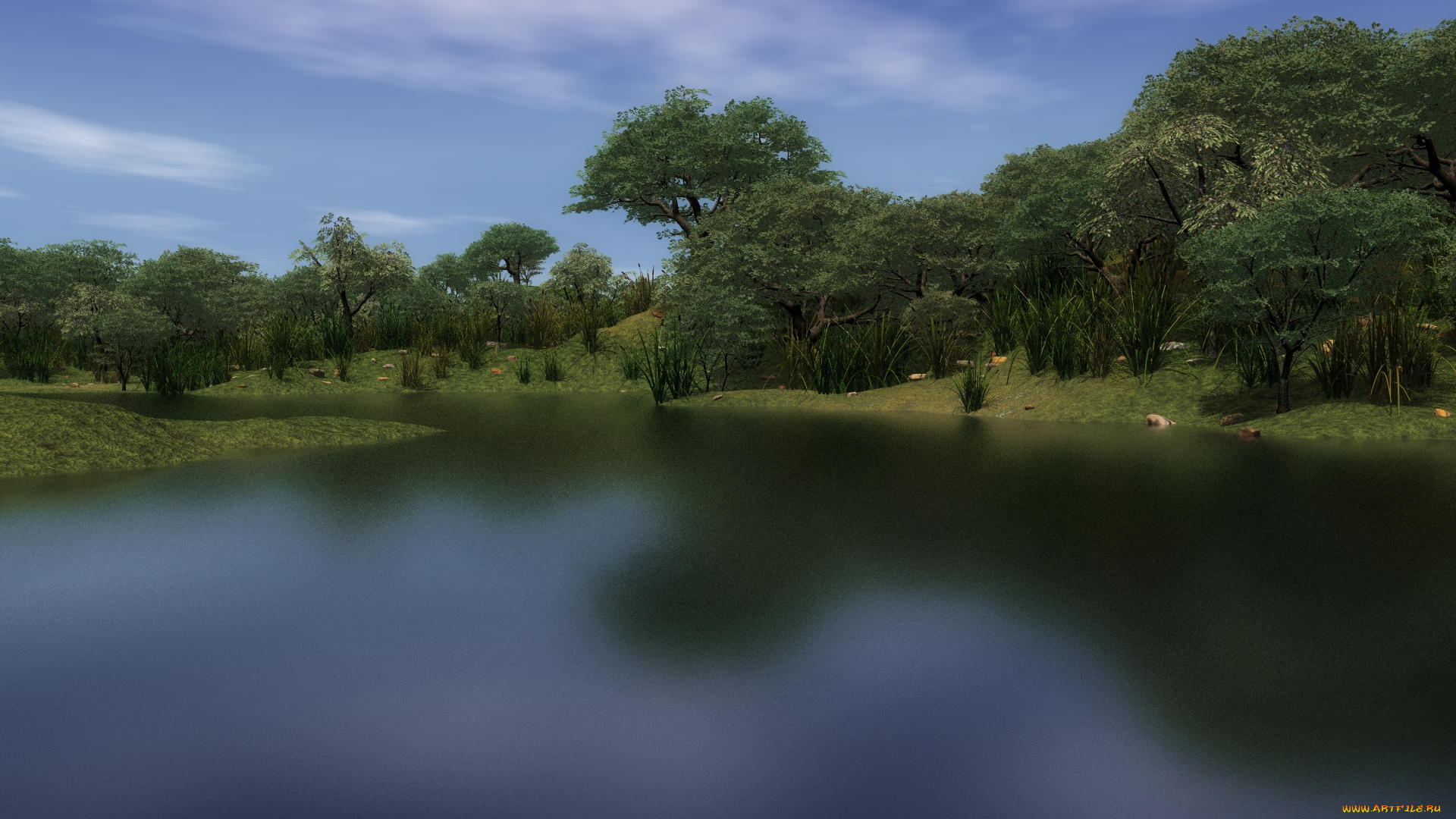 3д, графика, nature, landscape, природа, деревья, озеро