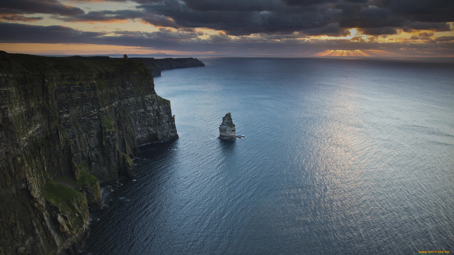 cliffs, of, moher, ireland, природа, побережье, скалы, закат, утёсы, мохер, atlantic, ocean, ирландия, атлантический, океан