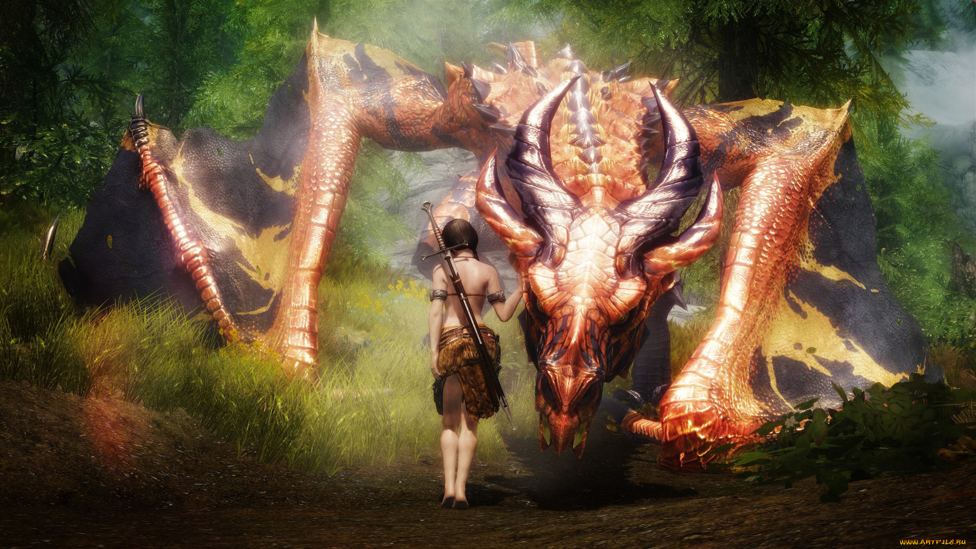 фэнтези, красавицы, чудовища, девушка, воительница, дракон