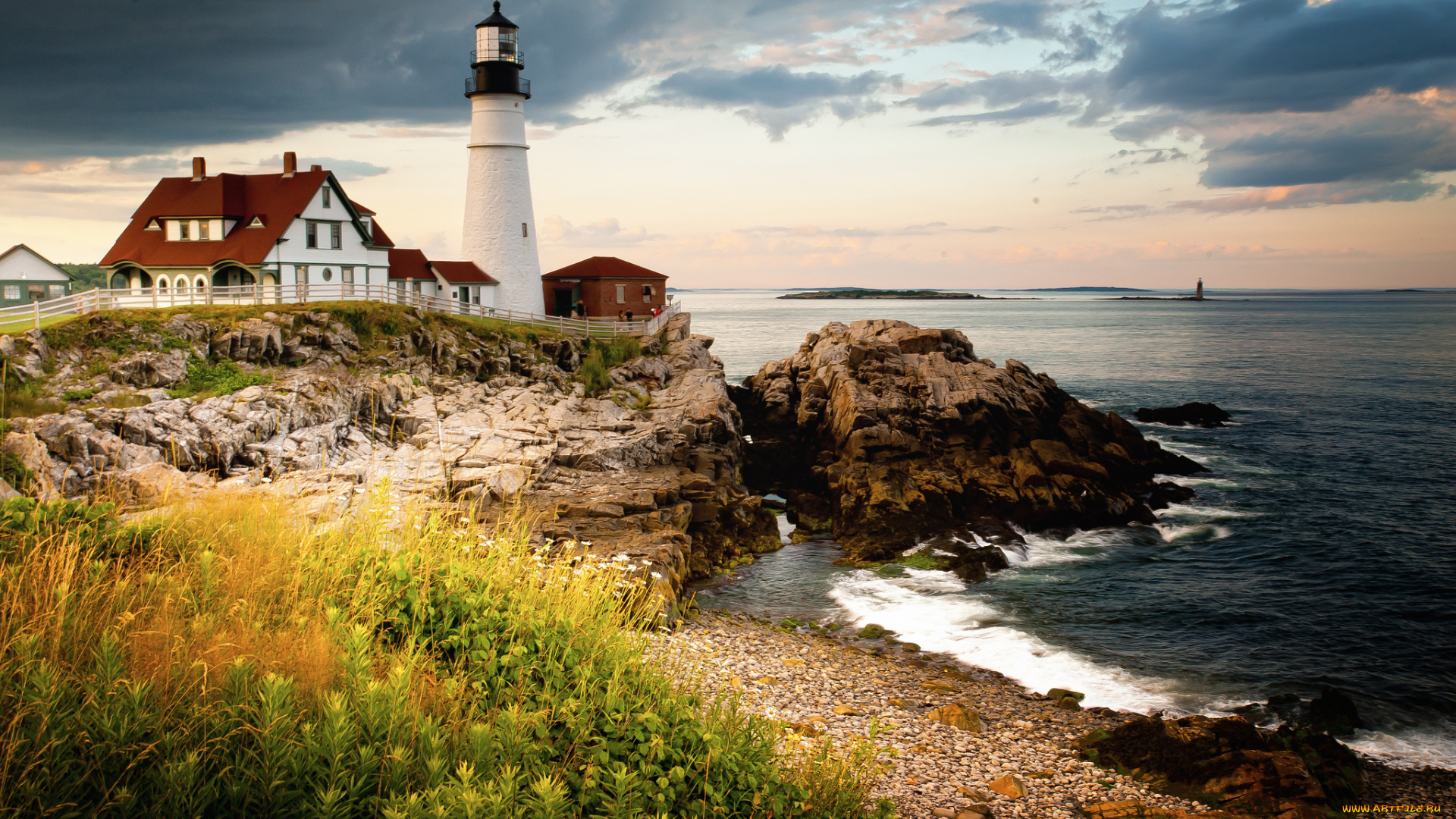 portland, head, light, cape, elizabeth, maine, природа, маяки, побережье, залив, мэн