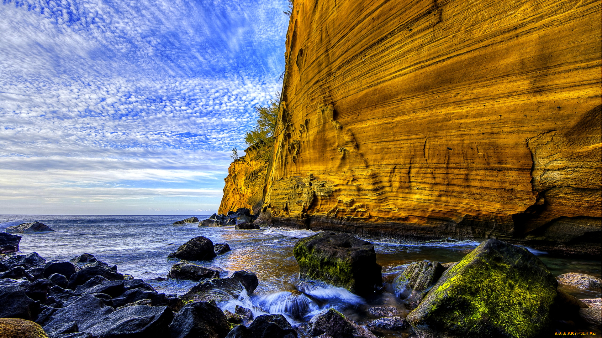 природа, побережье, океан, скалы, камни, облака