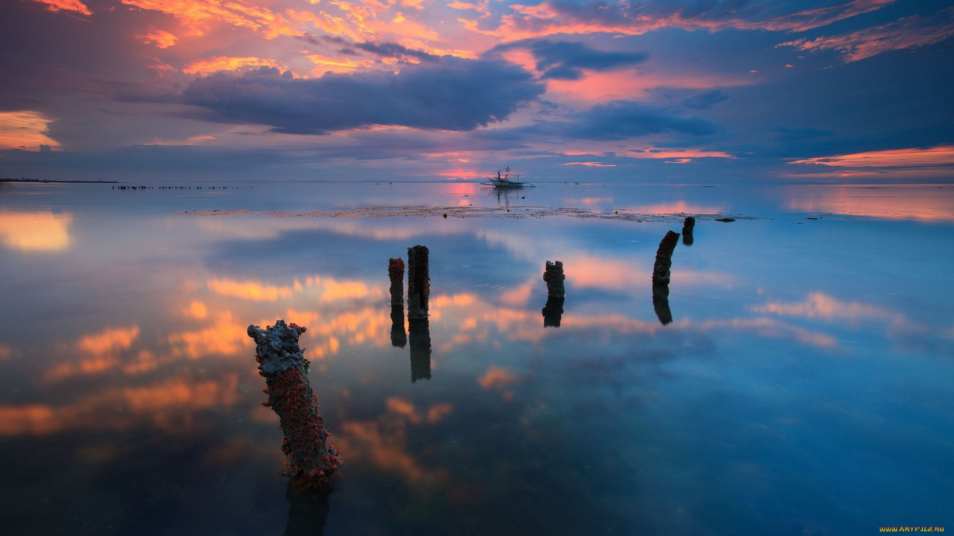 природа, реки, озера, голубизна, закат, озеро