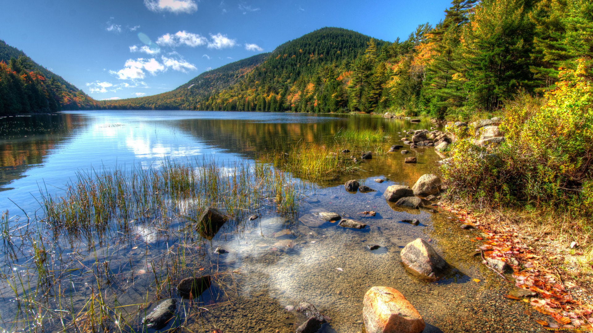 природа, реки, озера, камни, берег, горы, отражение