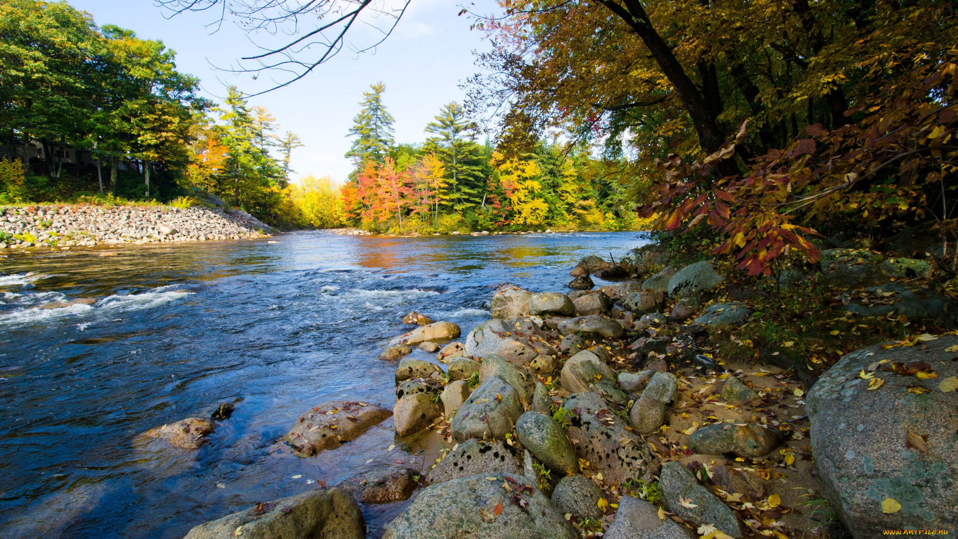 природа, реки, озера, сша, осень, нью, хемпшир