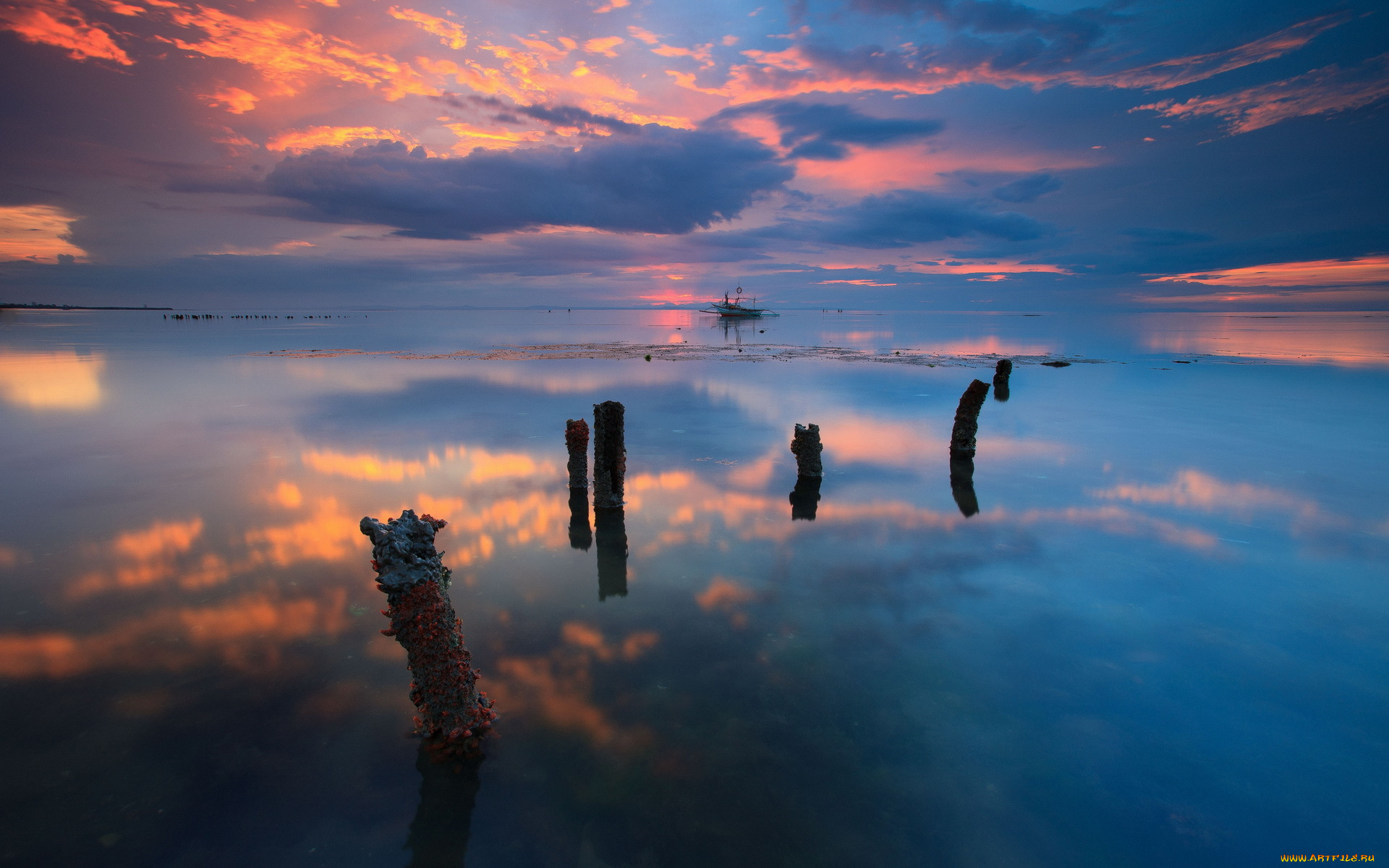 природа, реки, озера, голубизна, закат, озеро