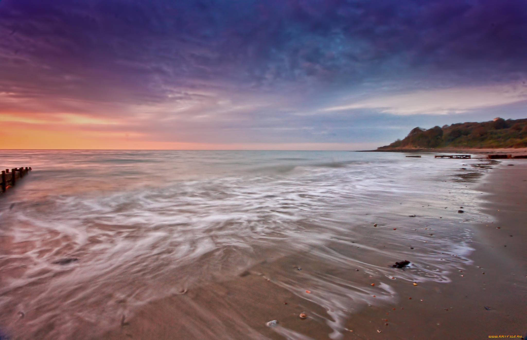 природа, побережье, закат, вода