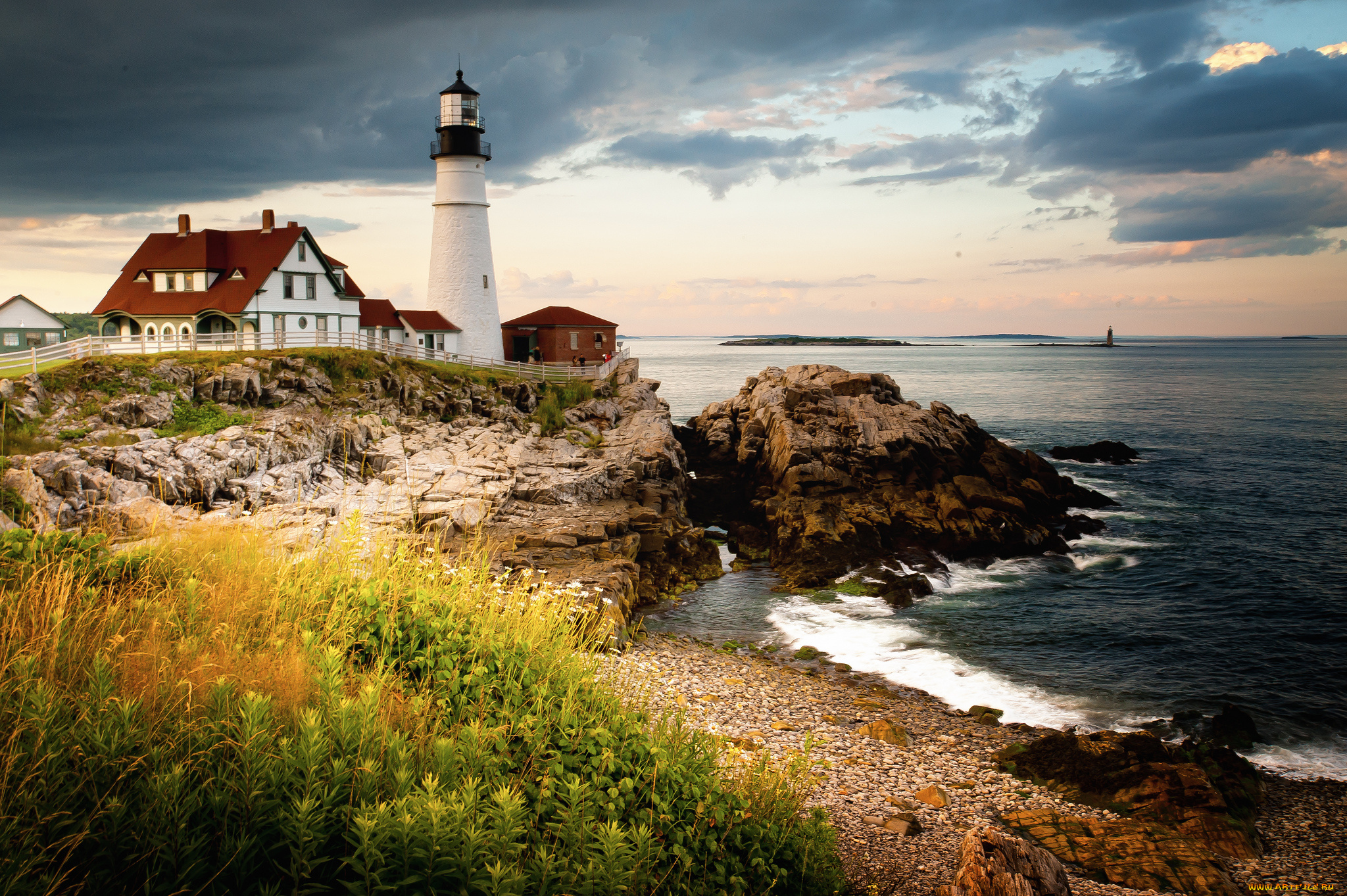 portland, head, light, cape, elizabeth, maine, природа, маяки, побережье, залив, мэн