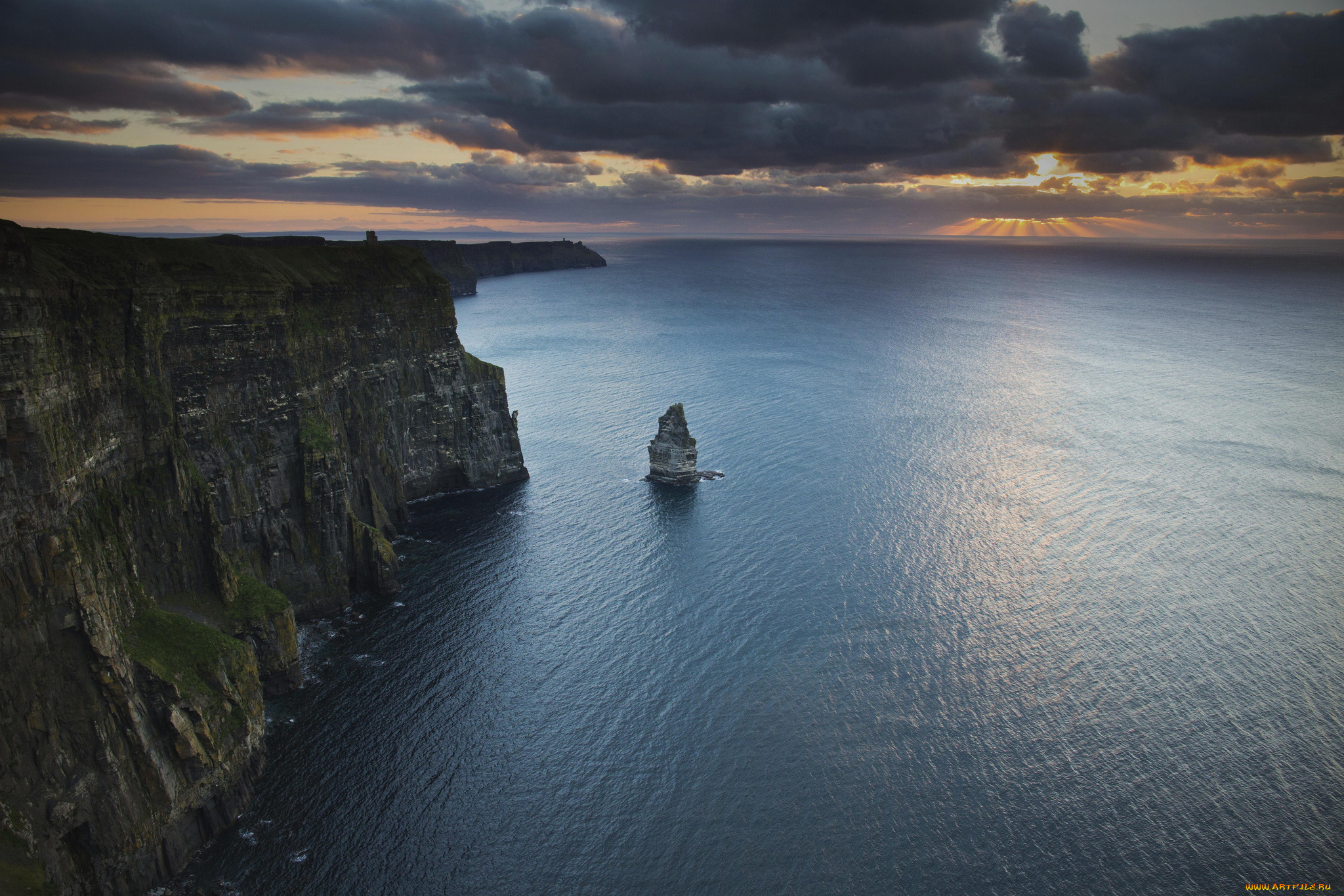 cliffs, of, moher, ireland, природа, побережье, скалы, закат, утёсы, мохер, atlantic, ocean, ирландия, атлантический, океан