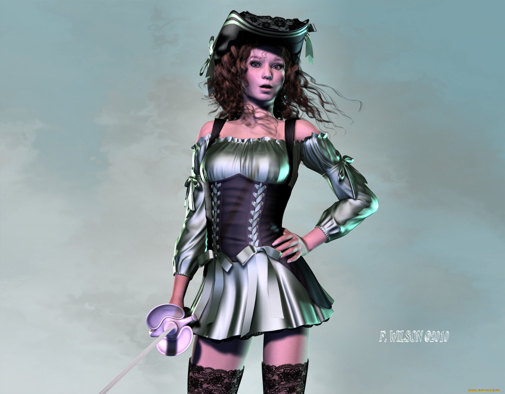 3д, графика, people, люди, девушка, шпага