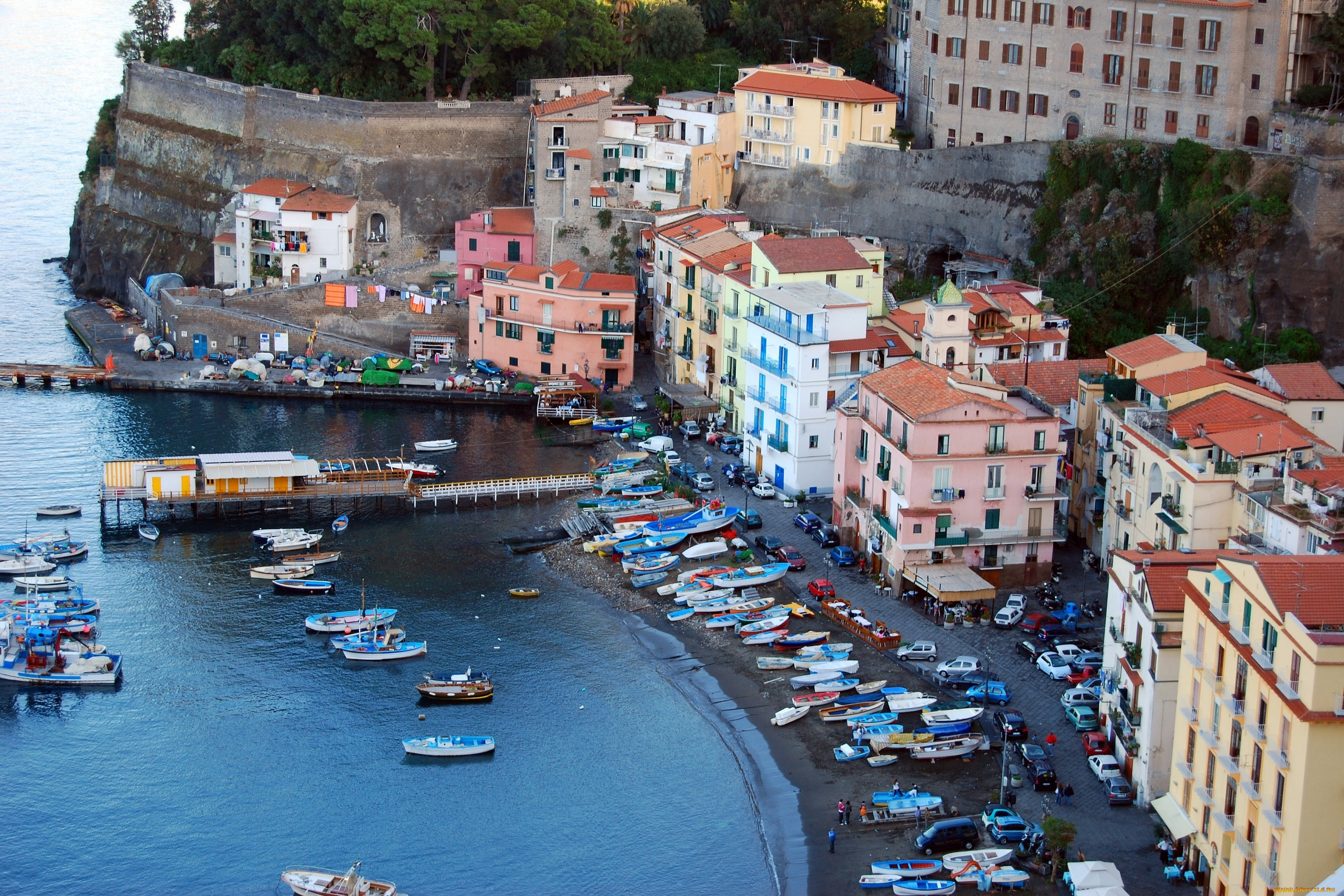 сорренто, города, амальфийское, лигурийское, побережье, италия, дома, катера, причал