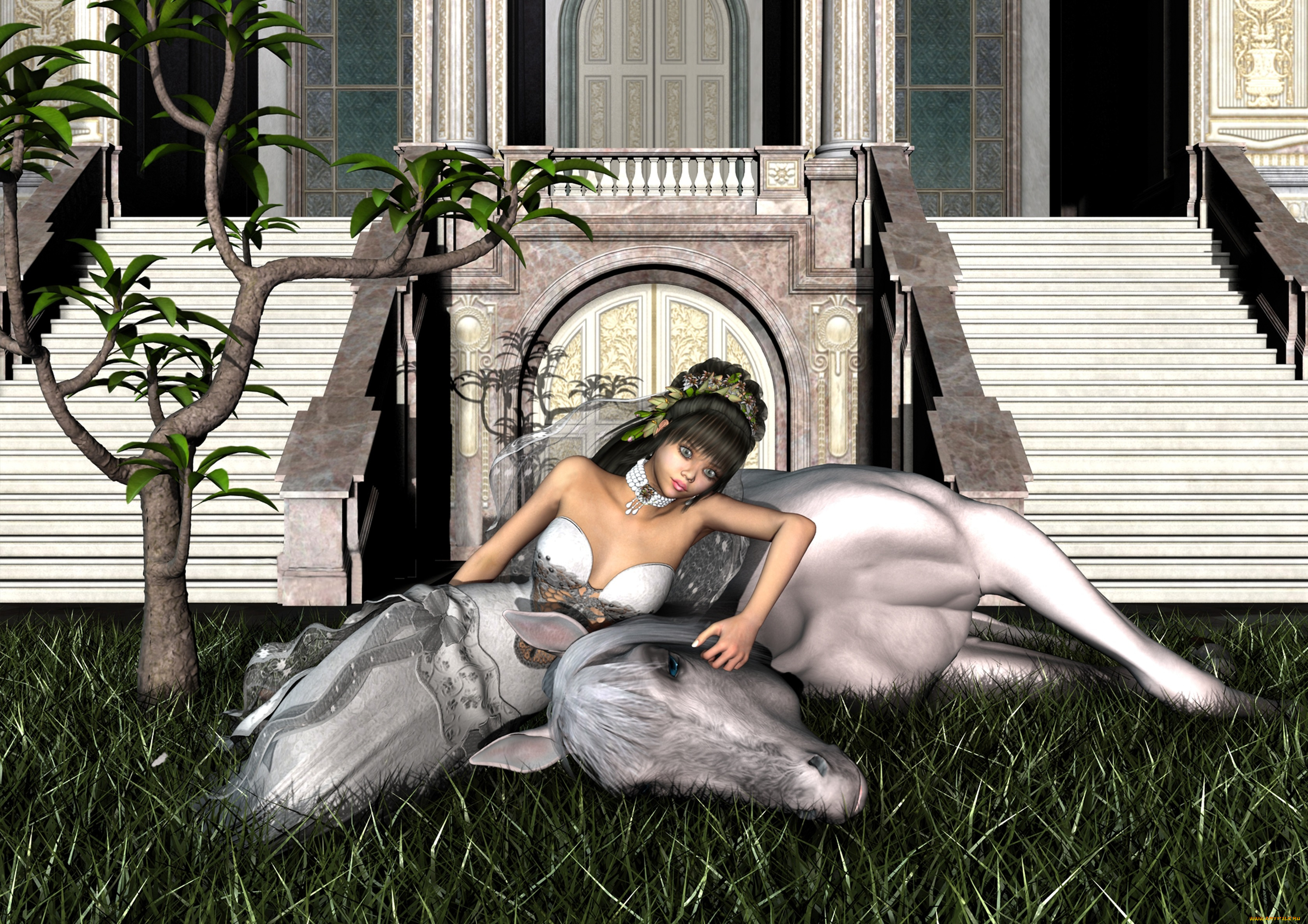 3д, графика, fantasy, фантазия, девушка, лошадь