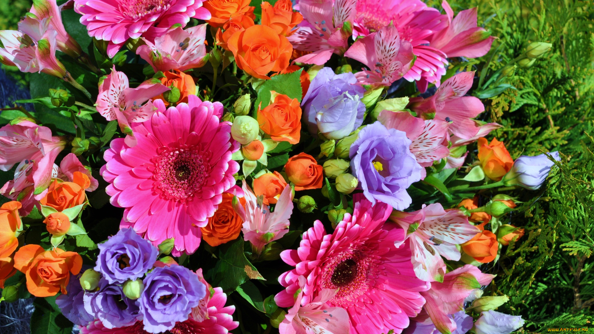 цветы, букеты, , композиции, эустома, розы, герберы