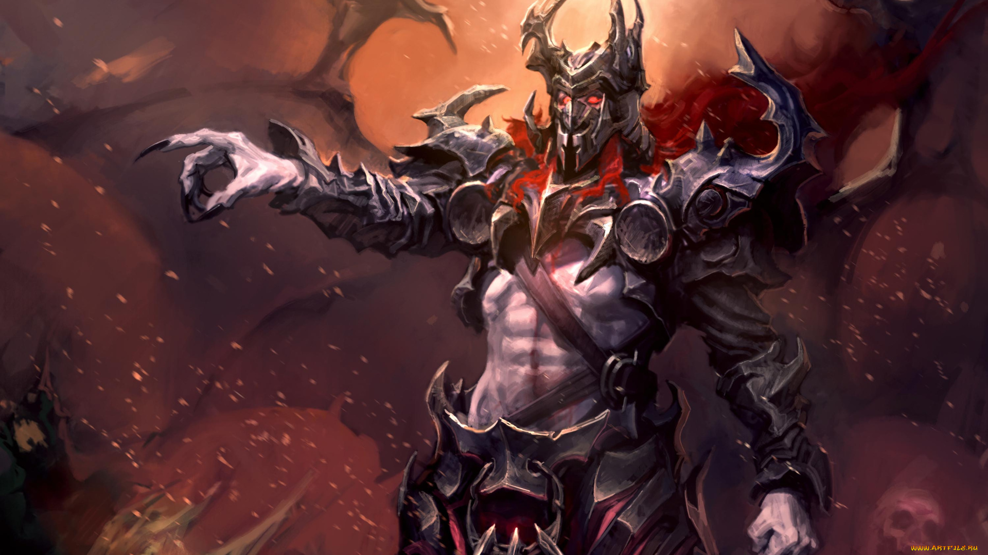 фэнтези, демоны, демон, доспехи, дым, пламя