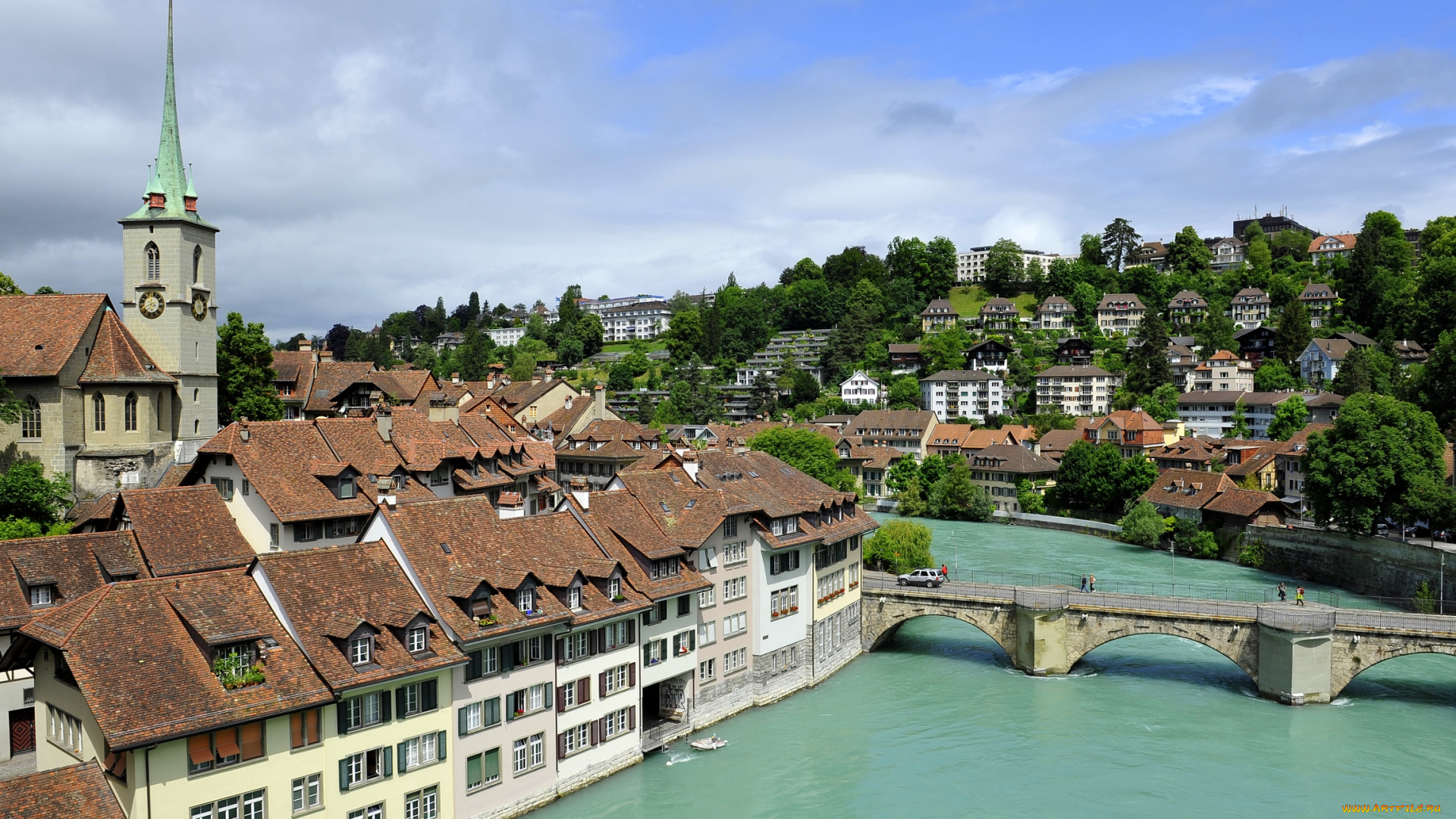 города, берн, , швейцария, река, домики