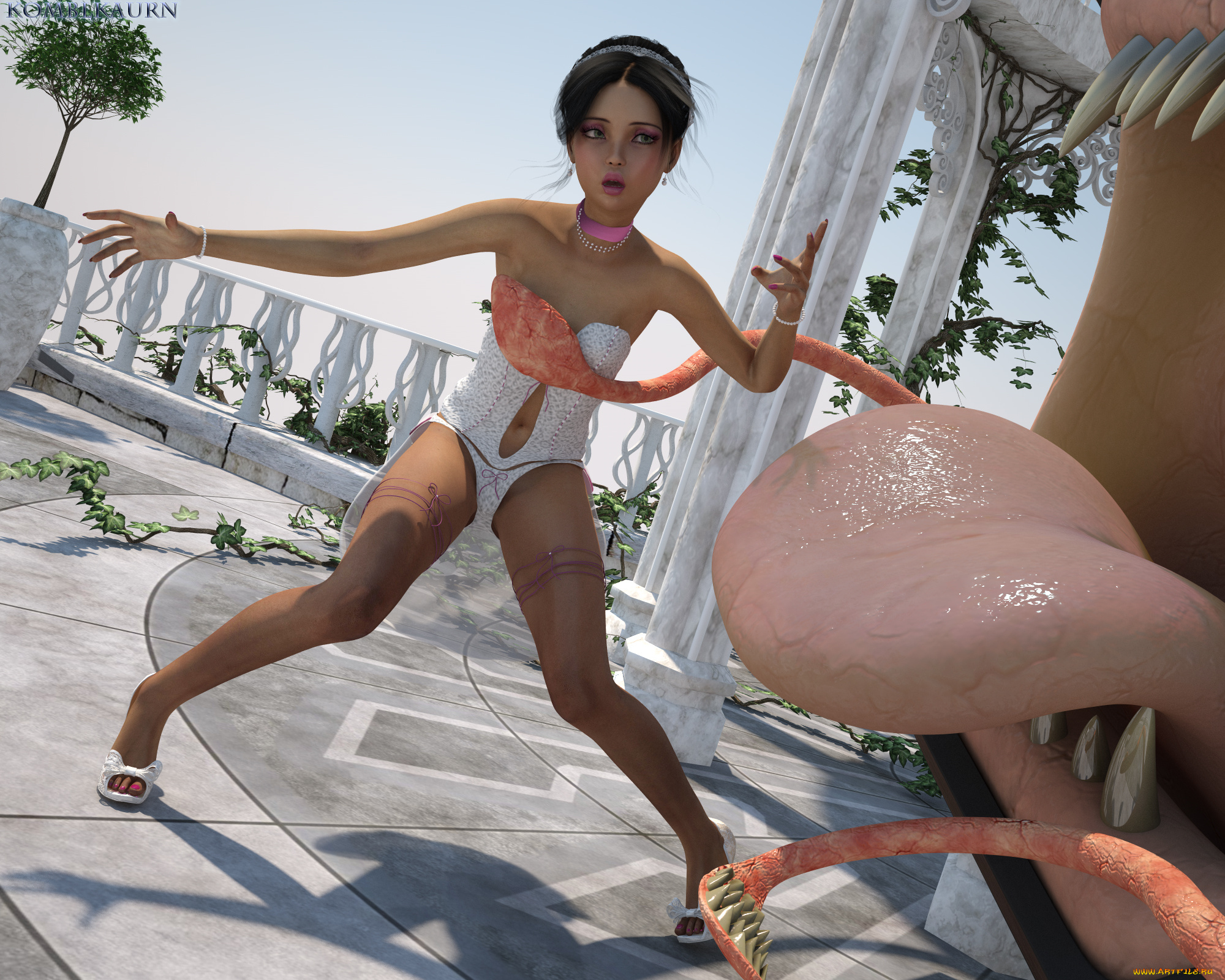 3д, графика, fantasy, , фантазия, язык, девушка, существо