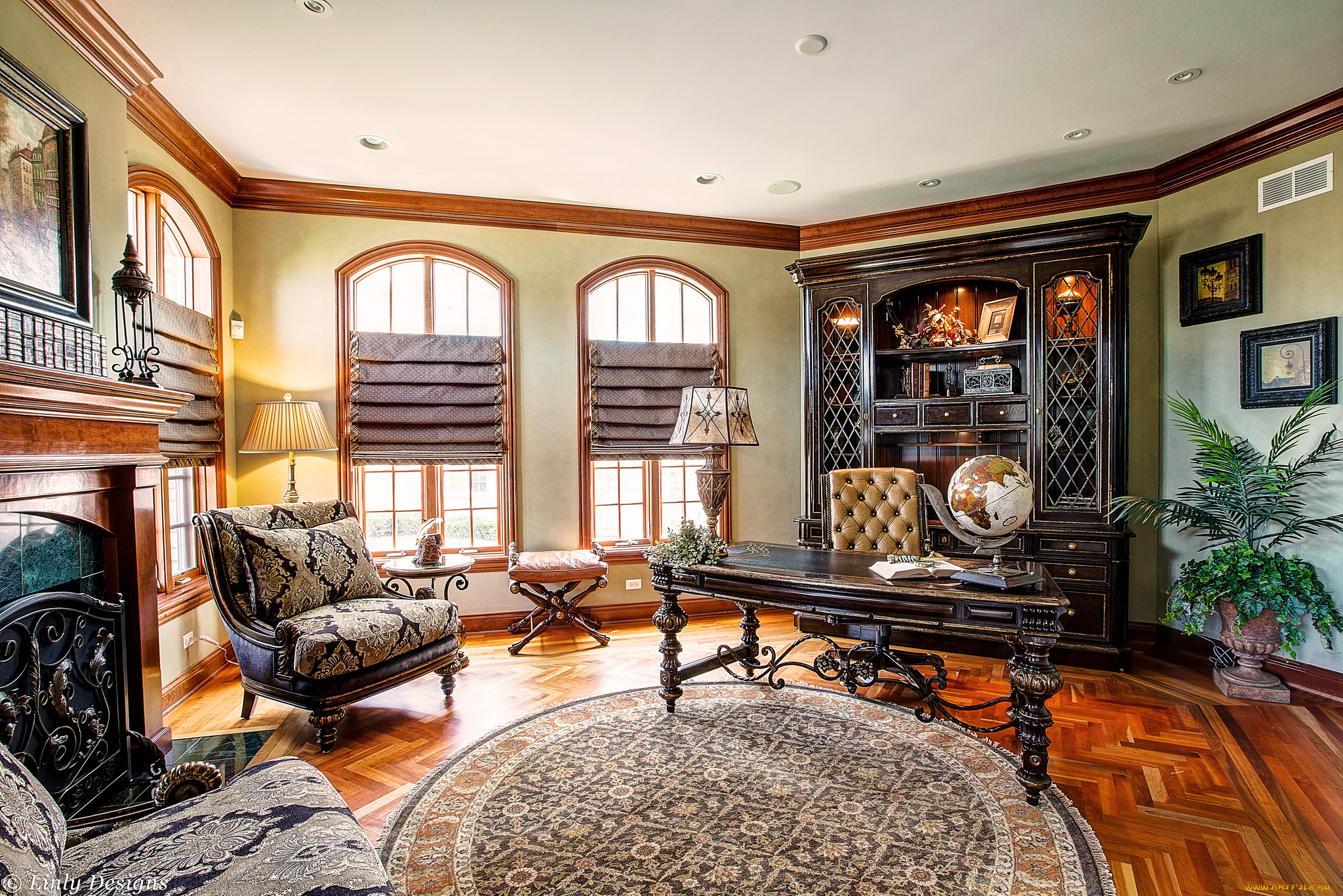 интерьер, кабинет, , библиотека, , офис, стол, шкаф, камин