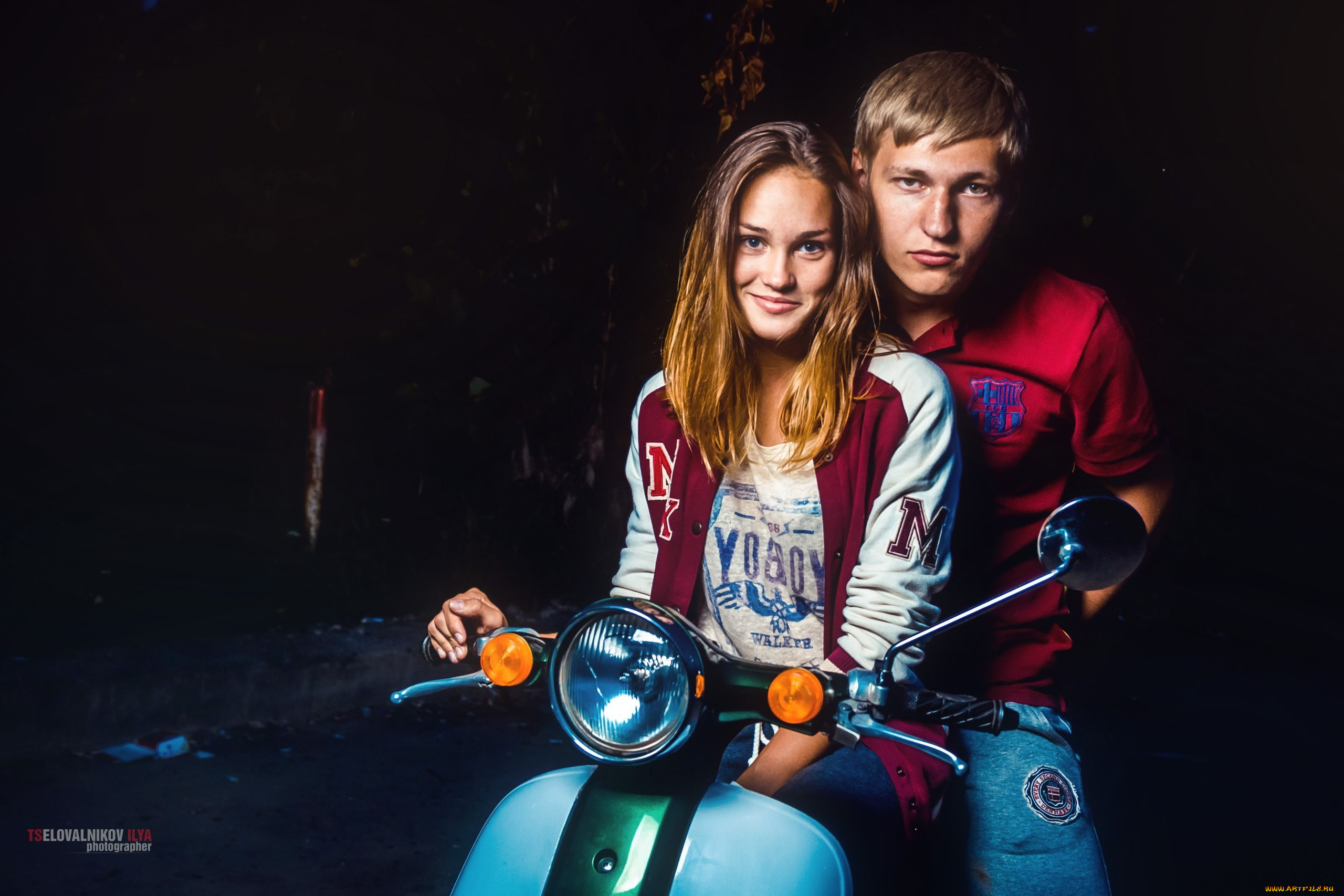 разное, мужчина, женщина, блондинка, девушка, мопед, блондин, парень