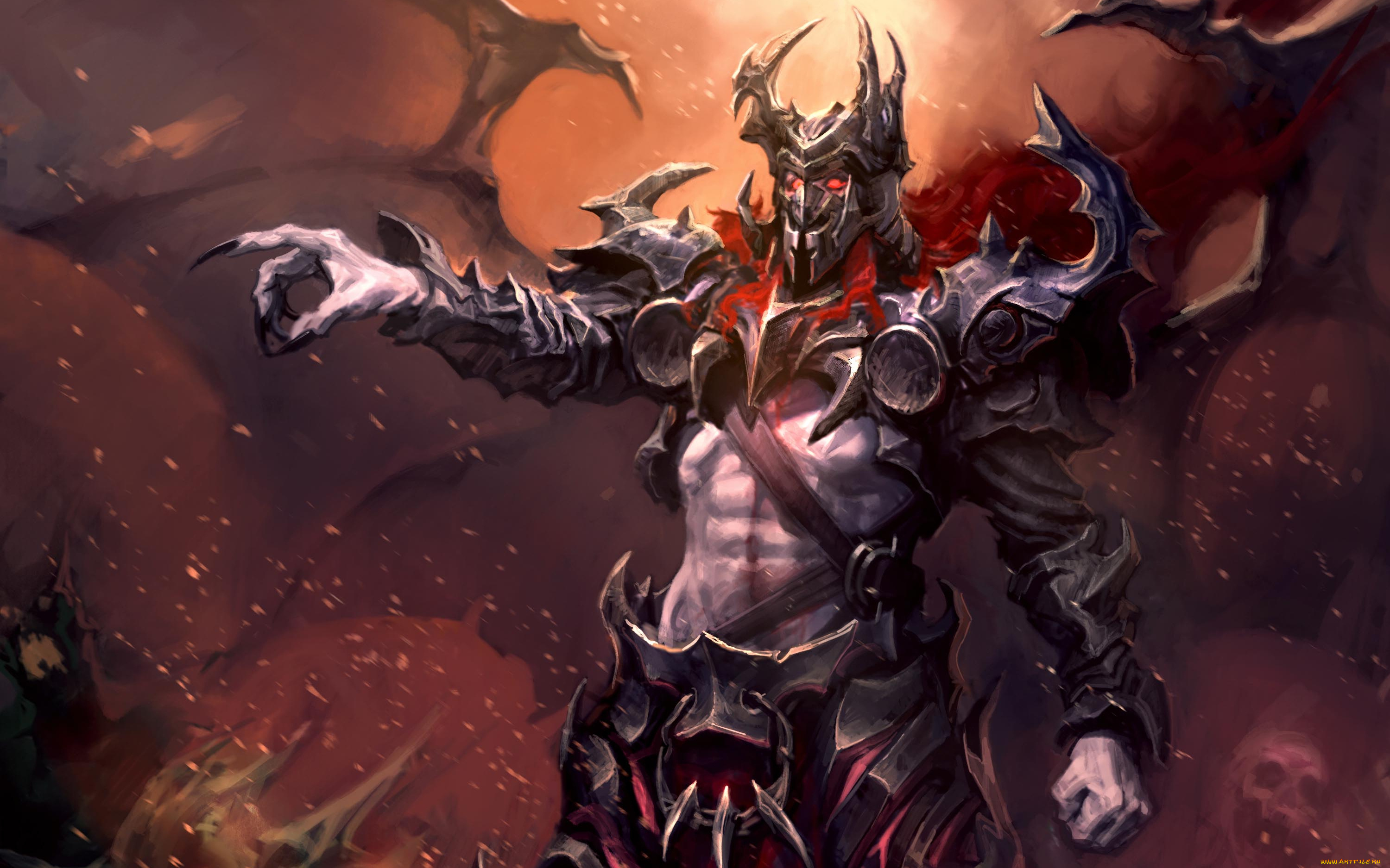 фэнтези, демоны, демон, доспехи, дым, пламя