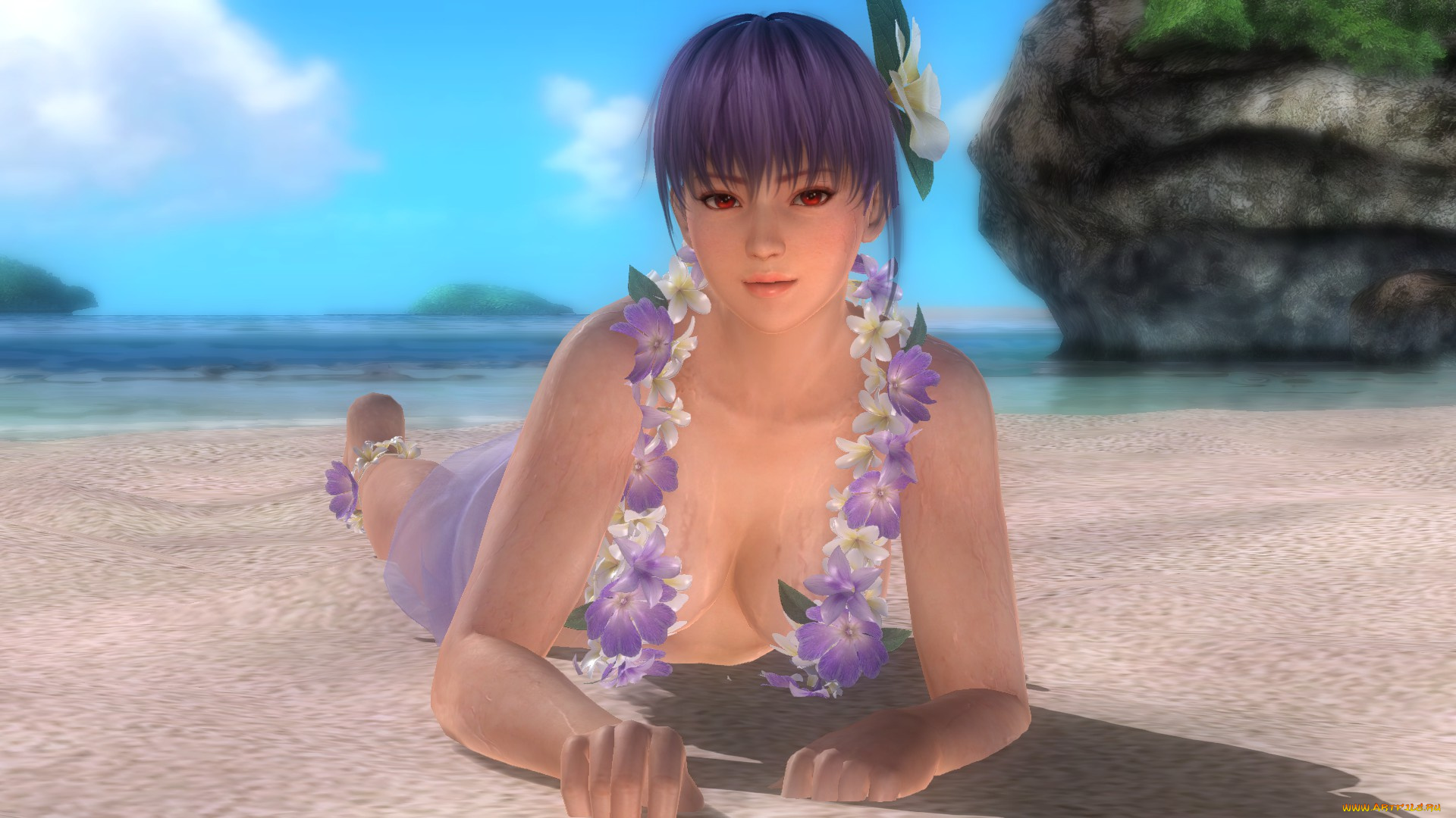3д, графика, аниме, , anime, фон, взгляд, девушка, пляж