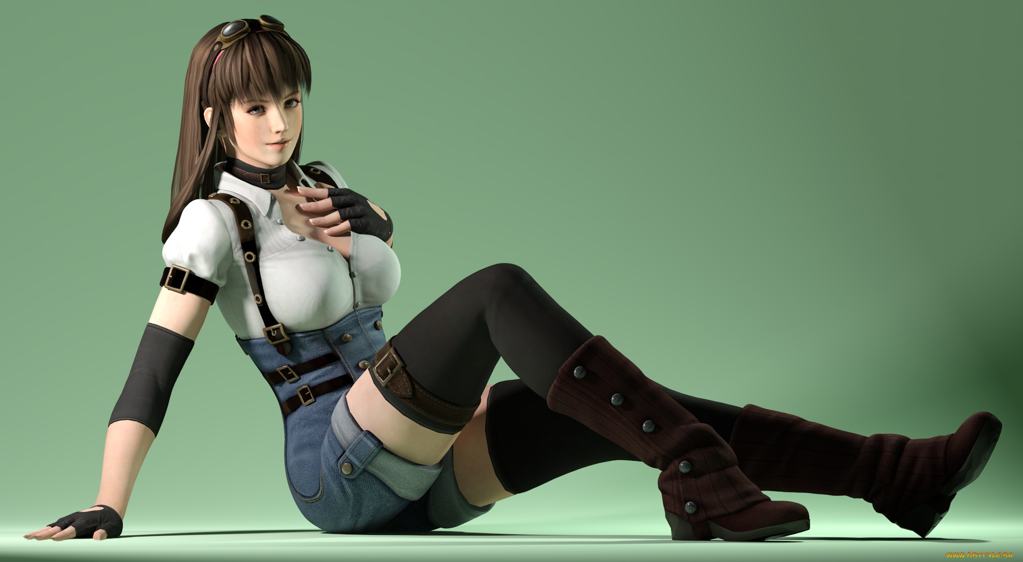 3д, графика, аниме, , anime, сапоги, фон, взгляд, девушка