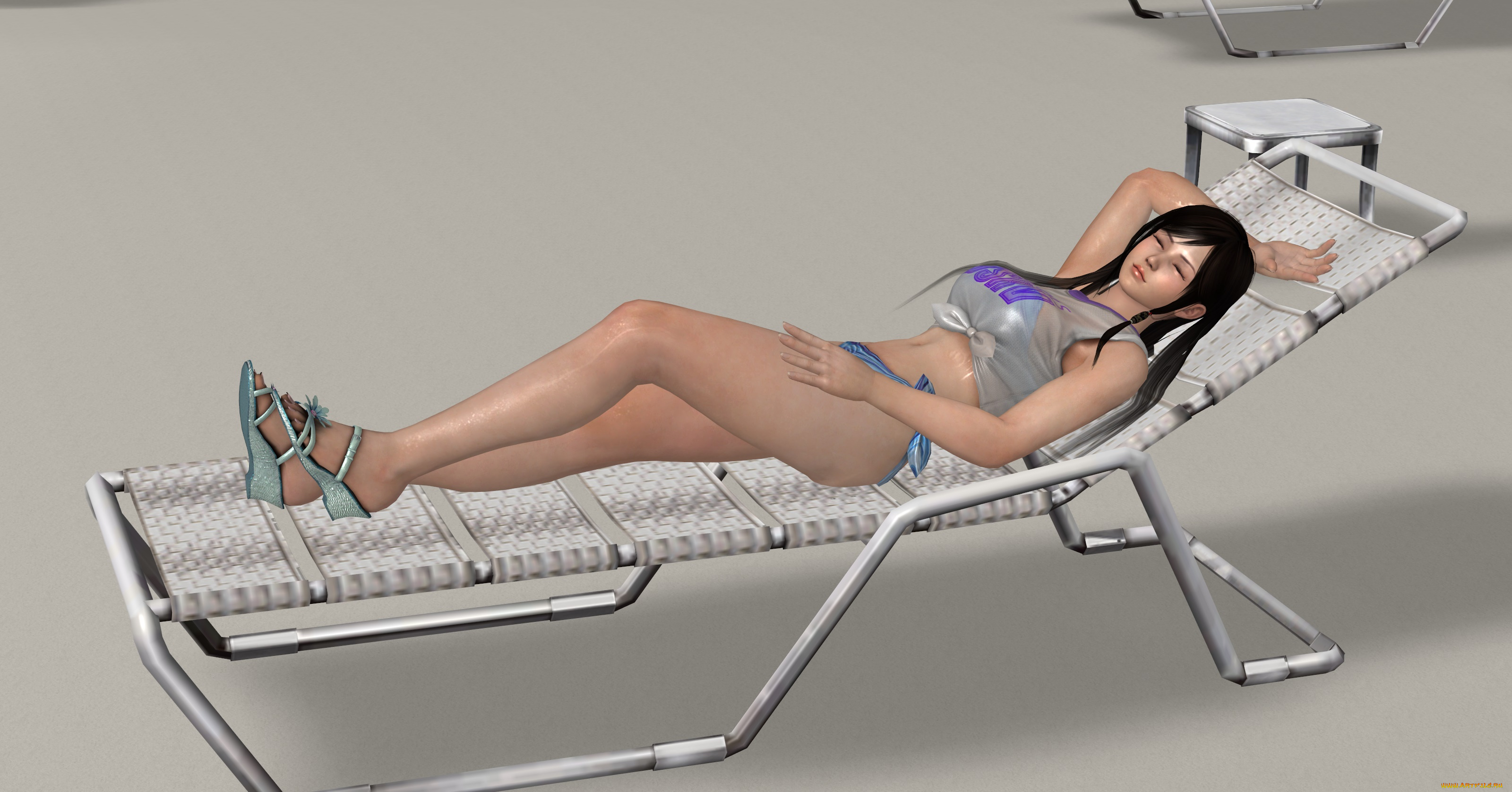 3д, графика, аниме, , anime, шезлонг, фон, взгляд, девушка