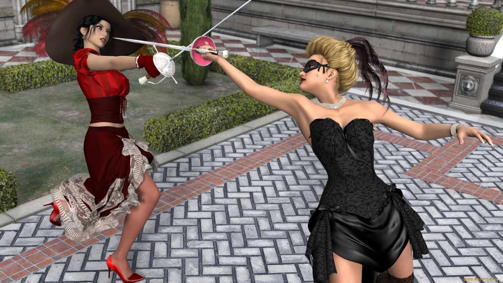 3д, графика, фантазия, , fantasy, фон, взгляд, девушки, оружие