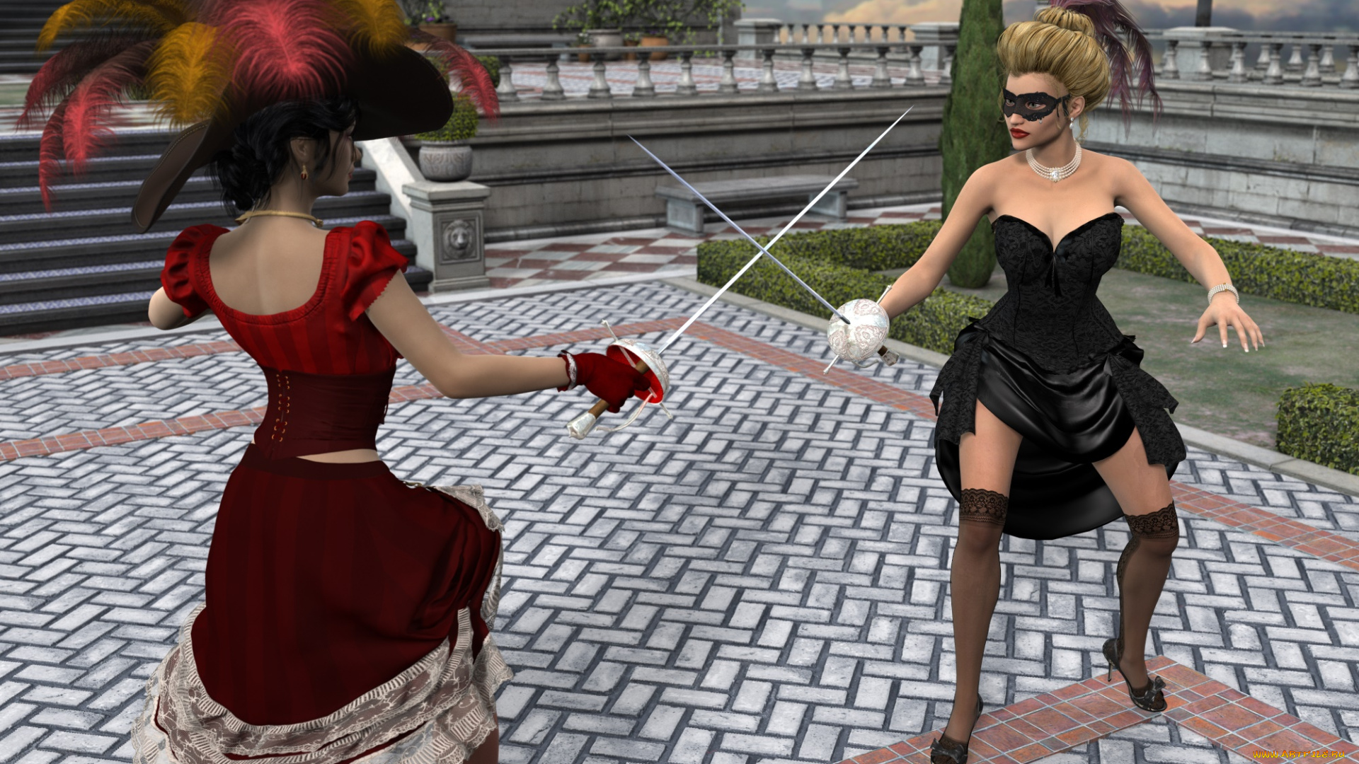 3д, графика, фантазия, , fantasy, оружие, фон, взгляд, девушки