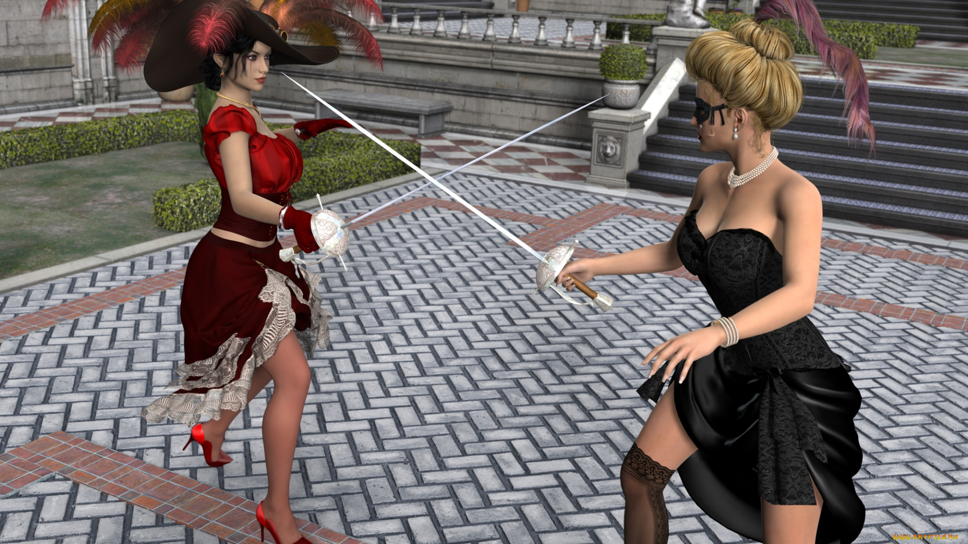 3д, графика, фантазия, , fantasy, оружие, фон, взгляд, девушки