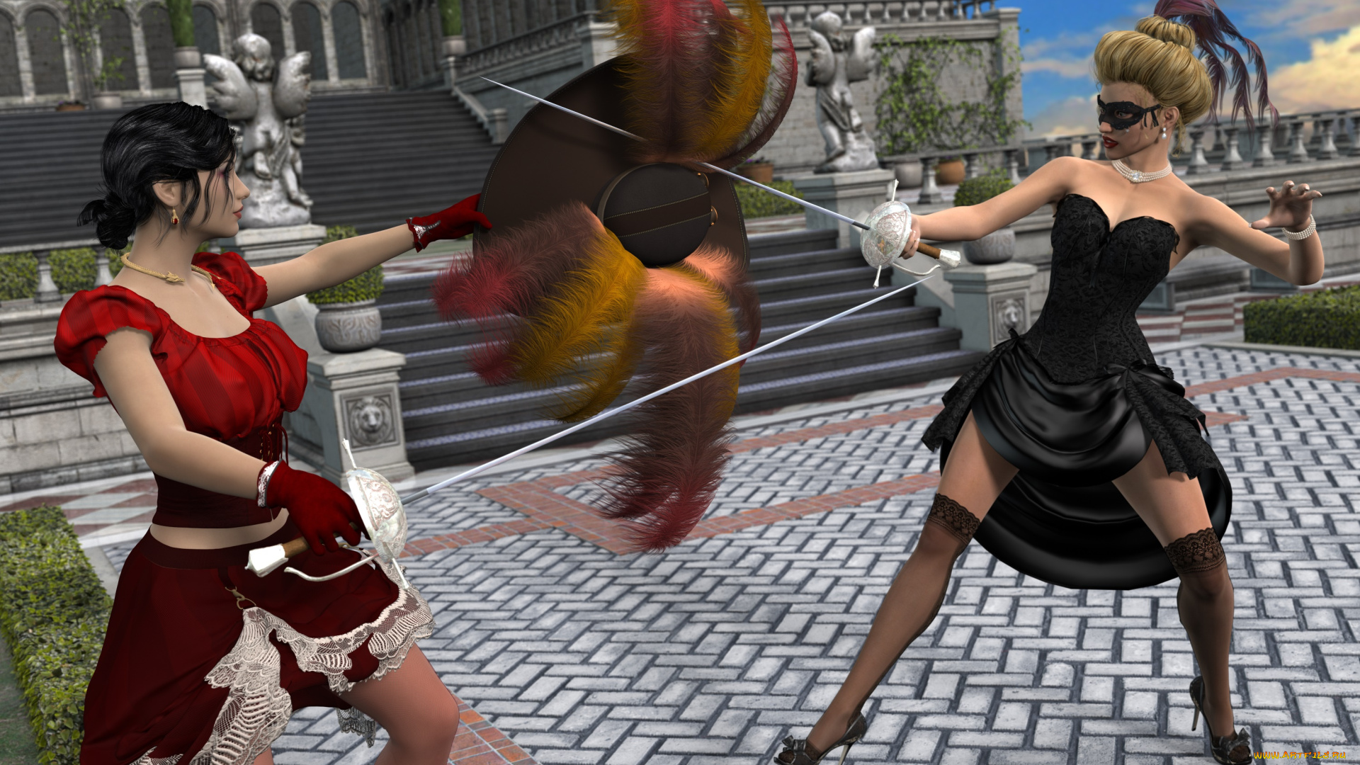 3д, графика, фантазия, , fantasy, оружие, фон, взгляд, девушки