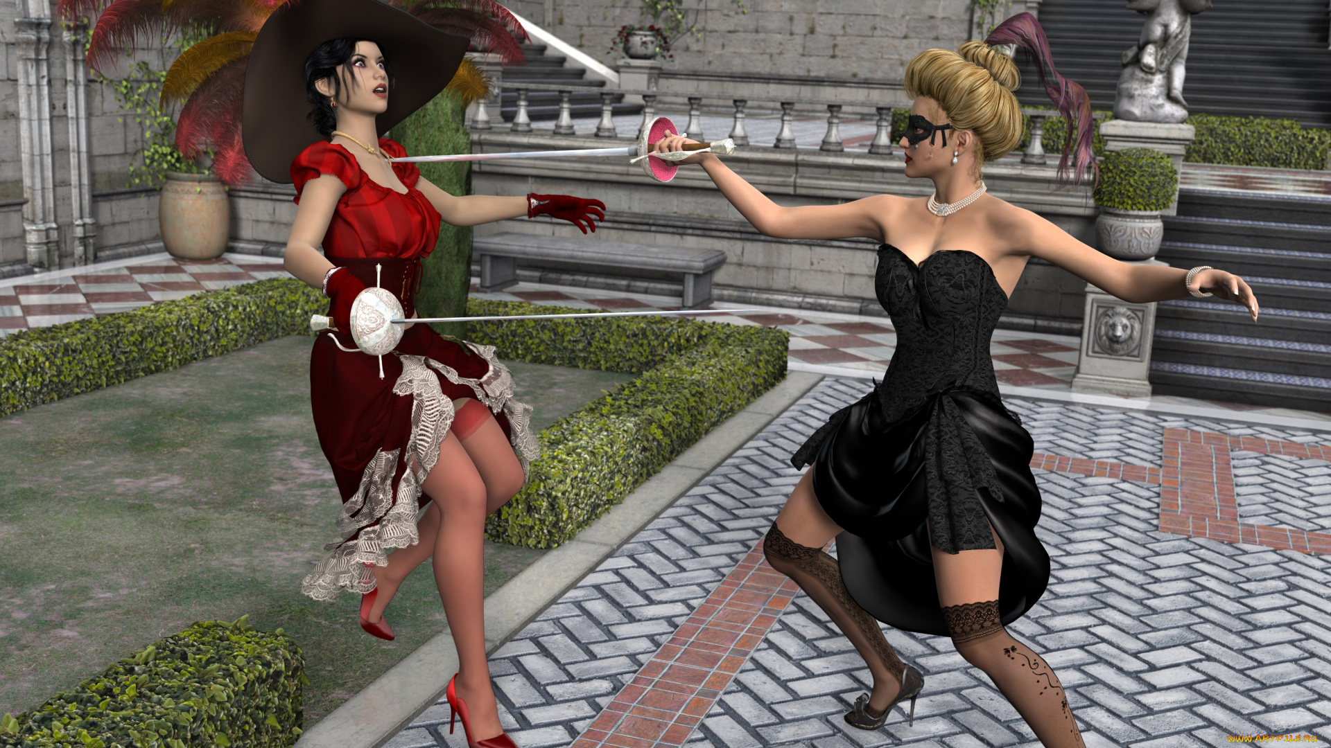 3д, графика, фантазия, , fantasy, оружие, фон, взгляд, девушки