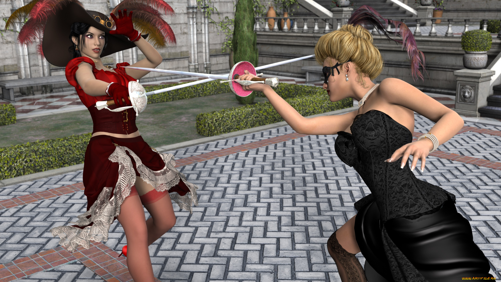 3д, графика, фантазия, , fantasy, взгляд, девушки, фон