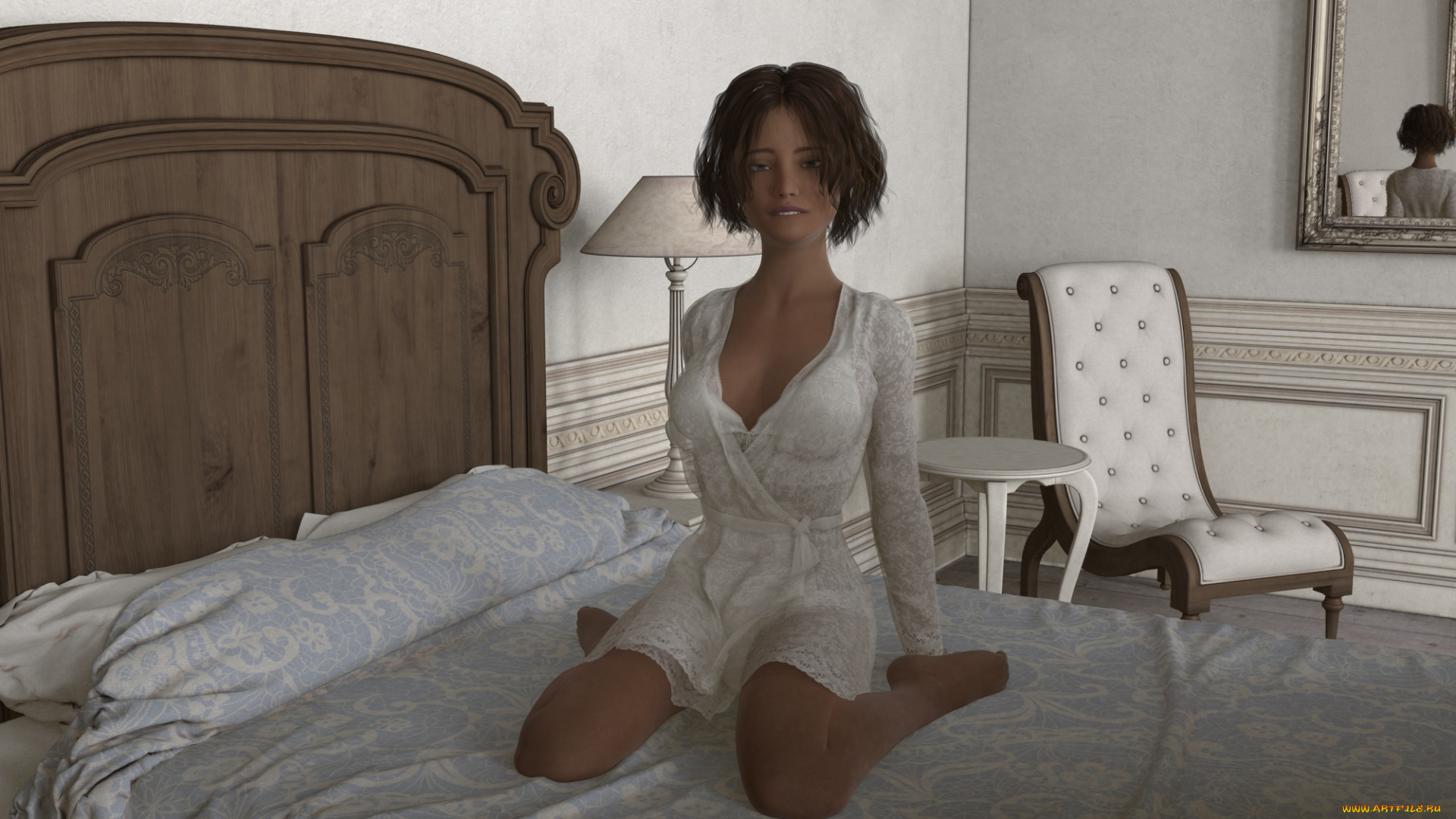 3д, графика, люди, , people, девушка, взгляд, фон, интерьер