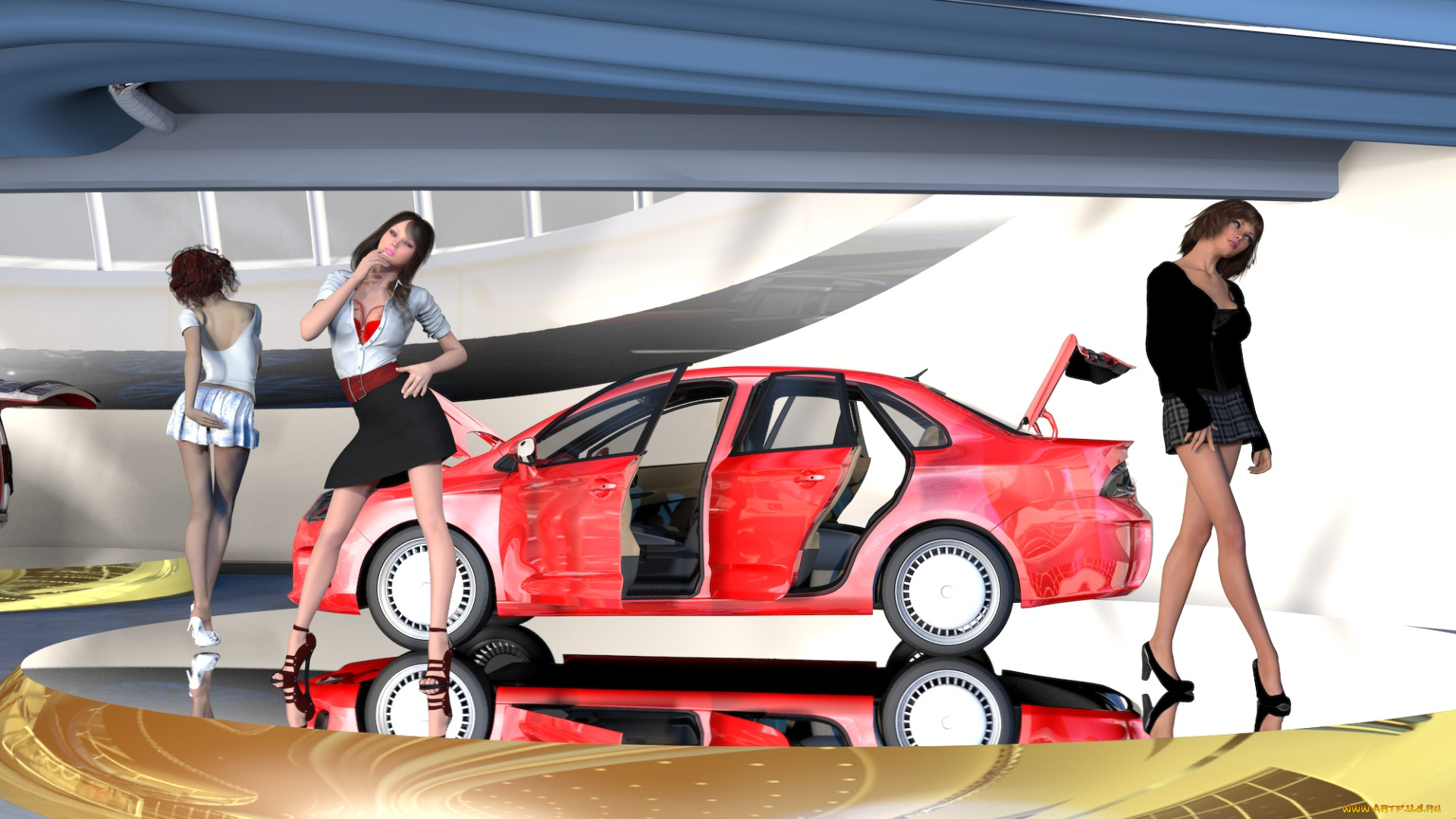 3д, графика, люди-авто, мото, , people-, car, , , moto, автомобиль, фон, взгляд, девушки