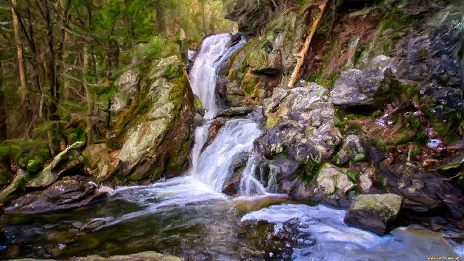 природа, водопады, река, лес