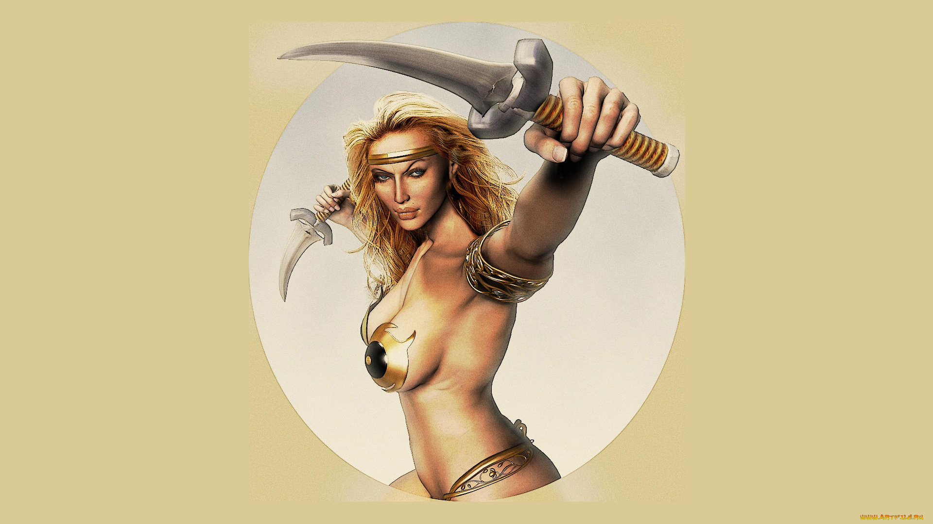 рисованное, люди, девушка, нож, униформа, взгляд, фон