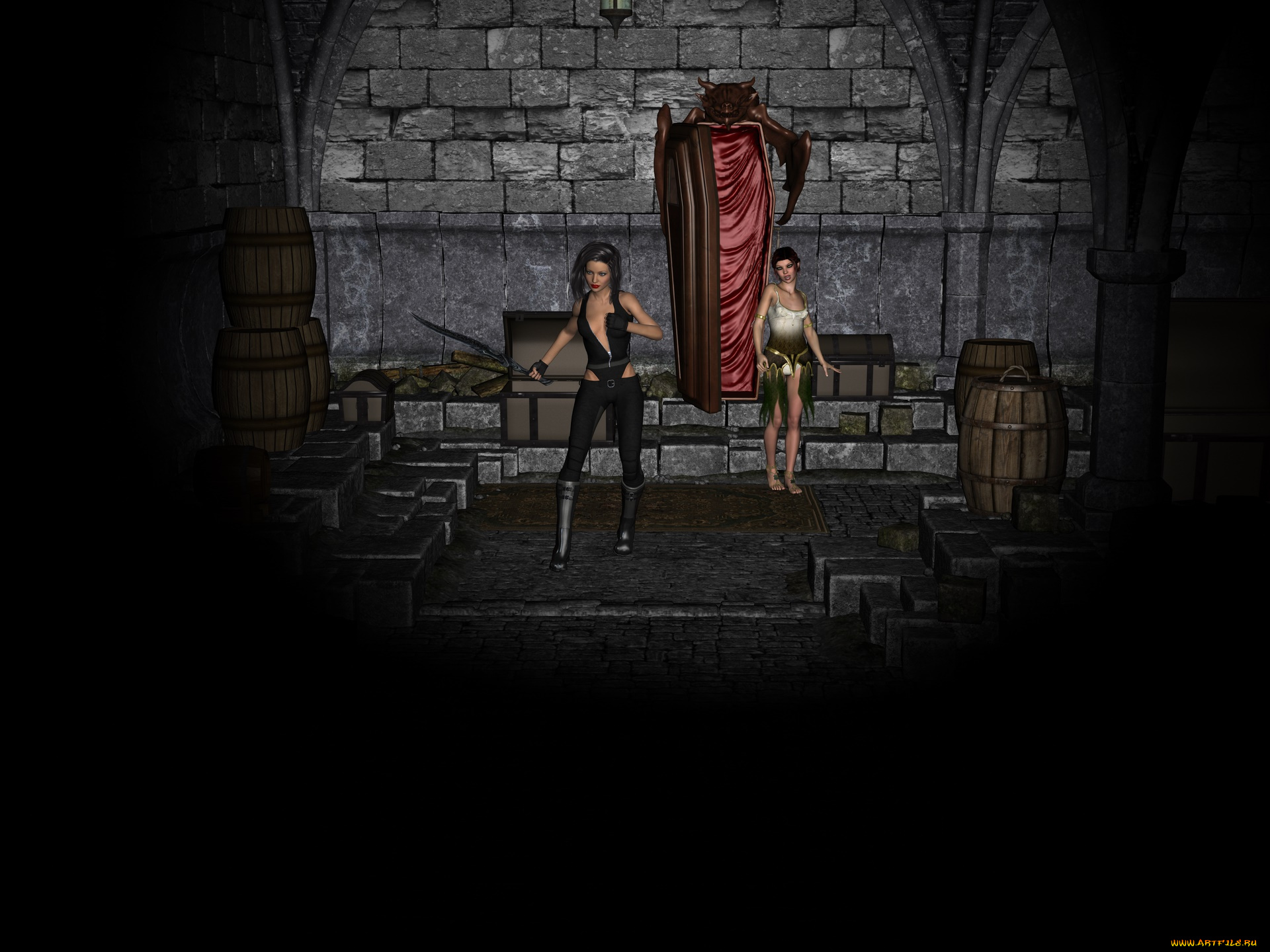 3д, графика, существа, , creatures, девушки, вампир, фон, взгляд