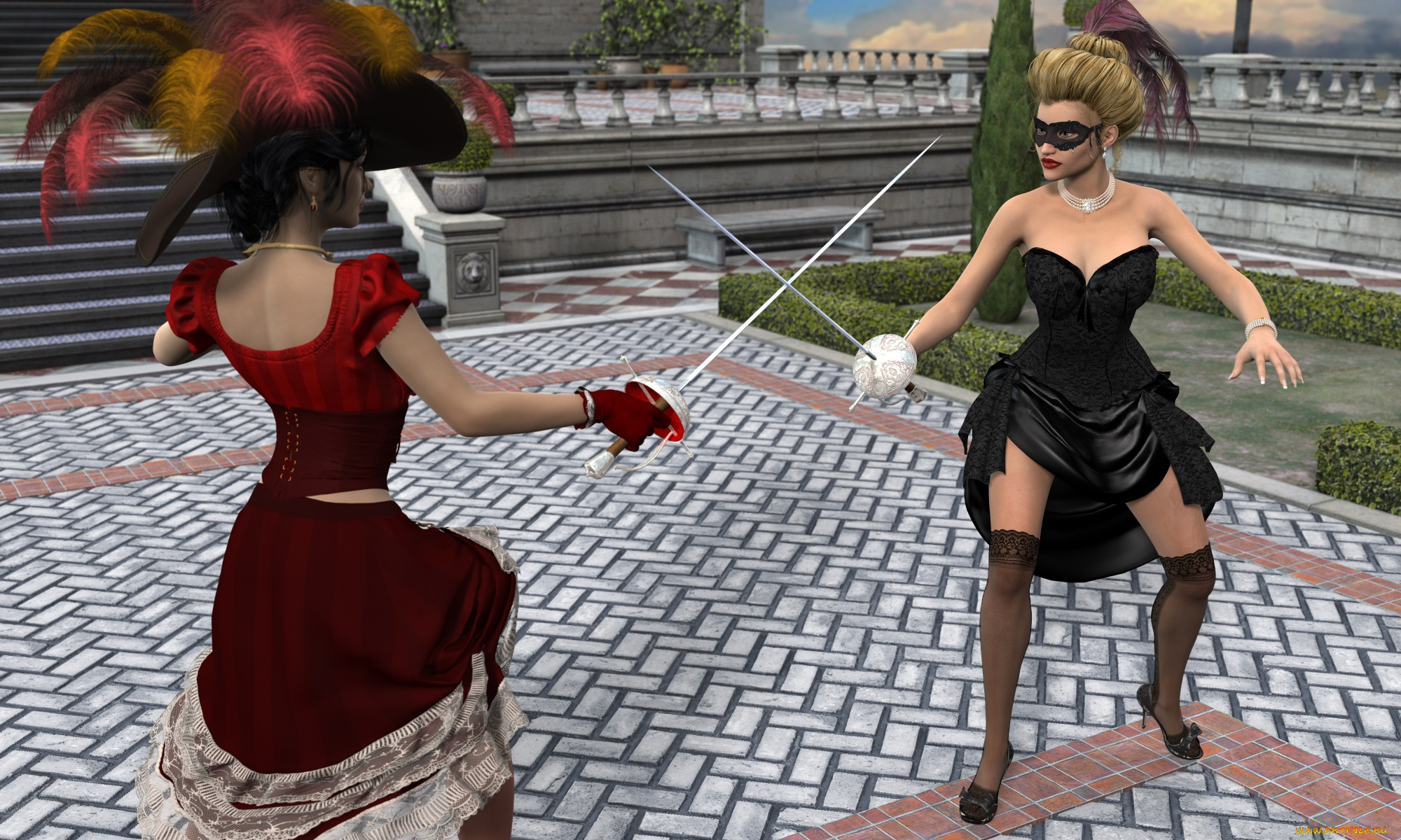 3д, графика, фантазия, , fantasy, оружие, фон, взгляд, девушки