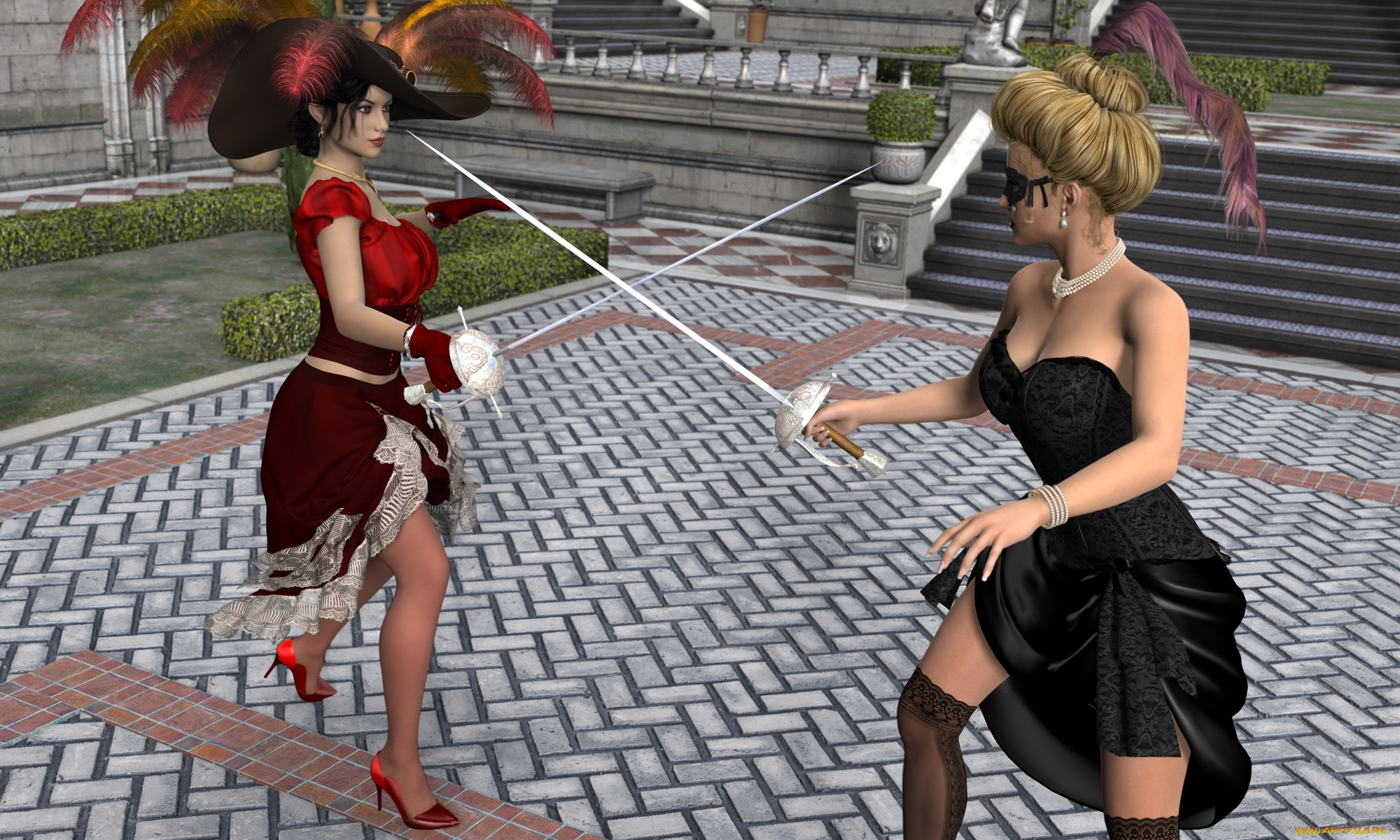 3д, графика, фантазия, , fantasy, оружие, фон, взгляд, девушки