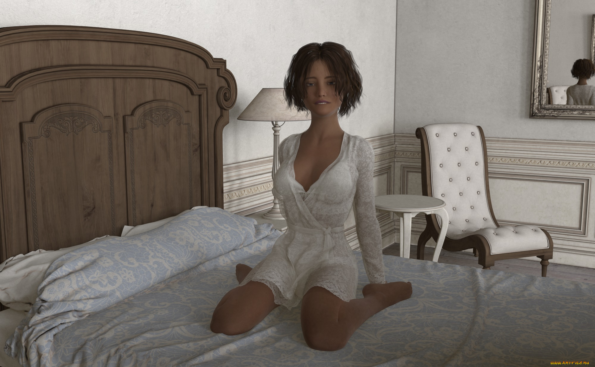 3д, графика, люди, , people, девушка, взгляд, фон, интерьер