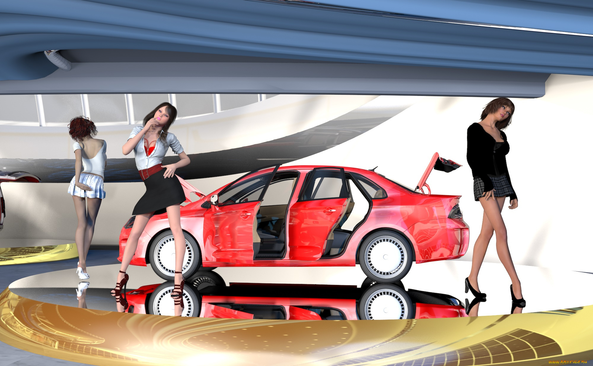 3д, графика, люди-авто, мото, , people-, car, , , moto, автомобиль, фон, взгляд, девушки