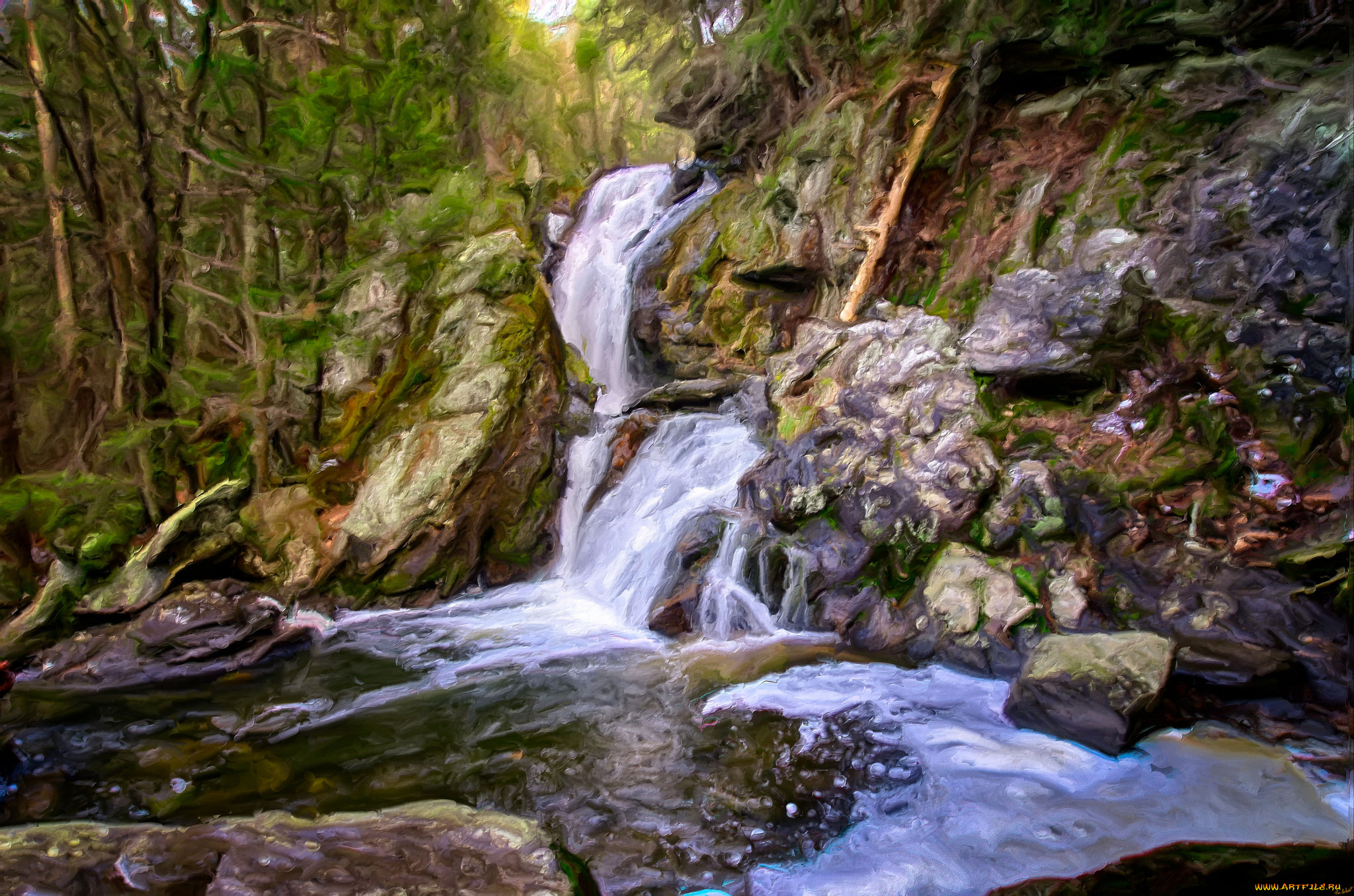 природа, водопады, река, лес