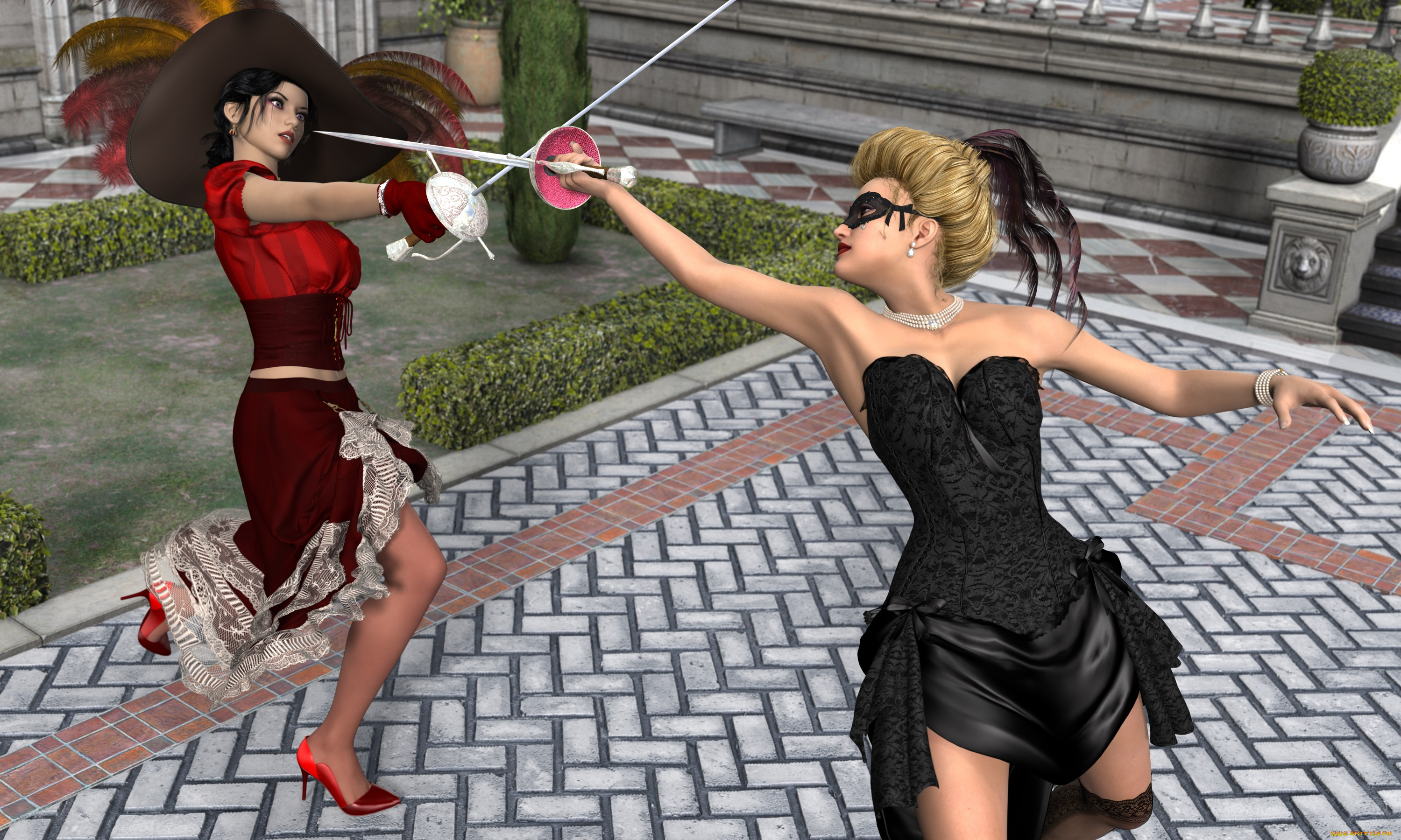 3д, графика, фантазия, , fantasy, фон, взгляд, девушки, оружие