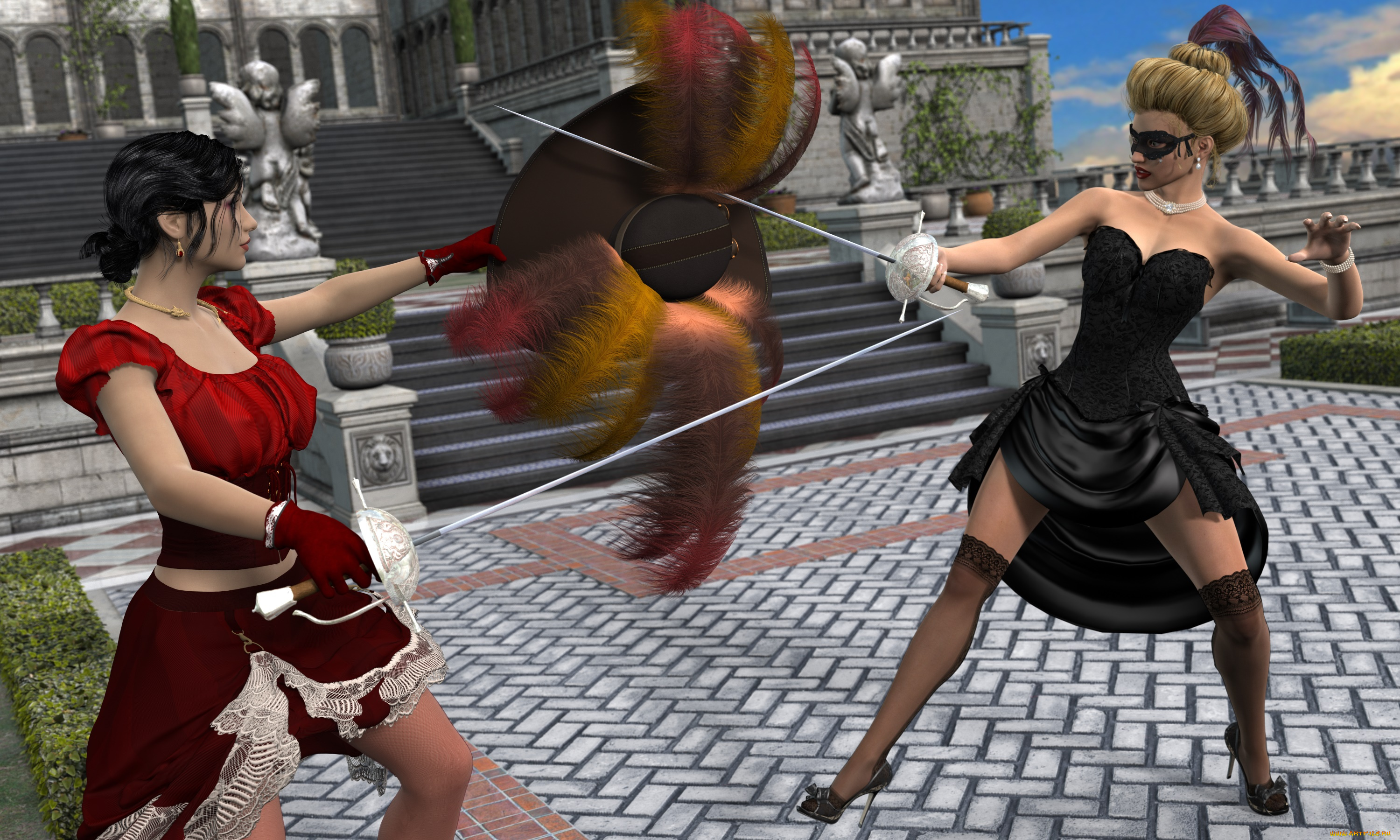 3д, графика, фантазия, , fantasy, оружие, фон, взгляд, девушки